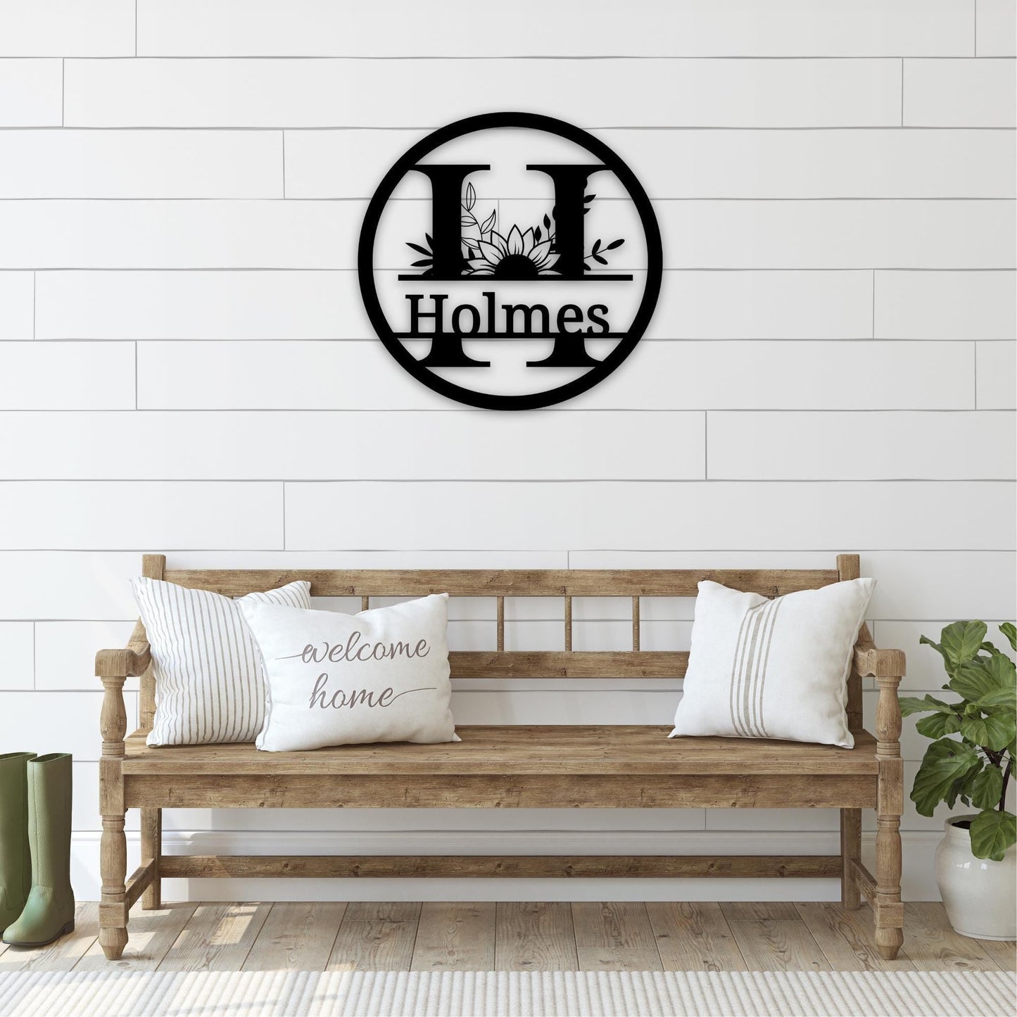 Personalized House Door Sign – Custom Metal Wall Hanging With Sunflower Design