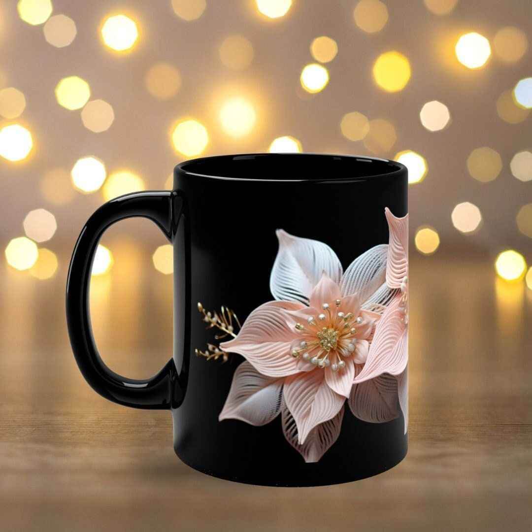 Festive Pink Poinsettia Mug – Ceramic Holiday Coffee Cup for Cozy Winter Drinks - timelessbohochic.com