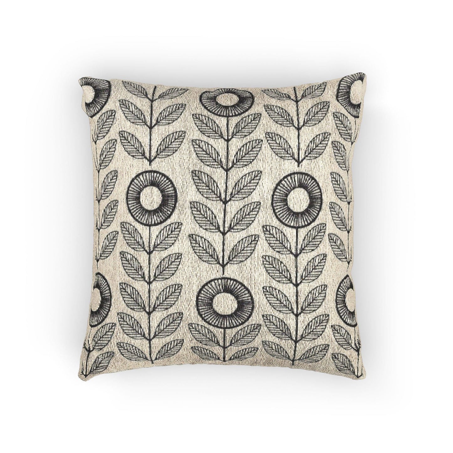 Floral Pillow | Minimalist Botanical Design Woven Cushion - Black White Decorative Throw Pillow
