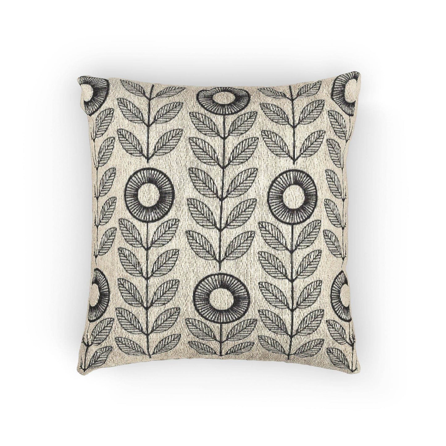 Floral Pillow | Minimalist Botanical Design Woven Cushion - Black White Decorative Throw Pillow - timelessbohochic.com