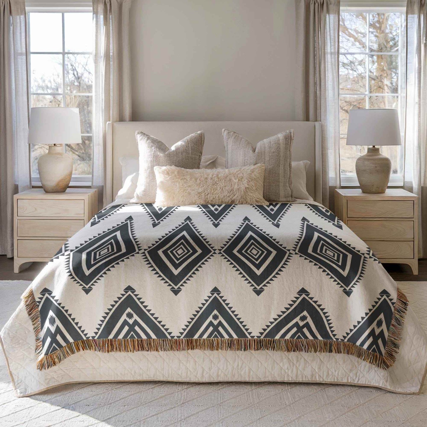 Southwestern Cotton Throw Blanket – Native American Geometric Design, Soft Durable - timelessbohochic.com