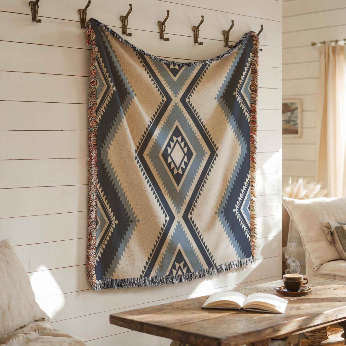 Tribal Woven Tapestry – Southwestern Wall Hanging With Colorful Fringed Edges - timelessbohochic.com