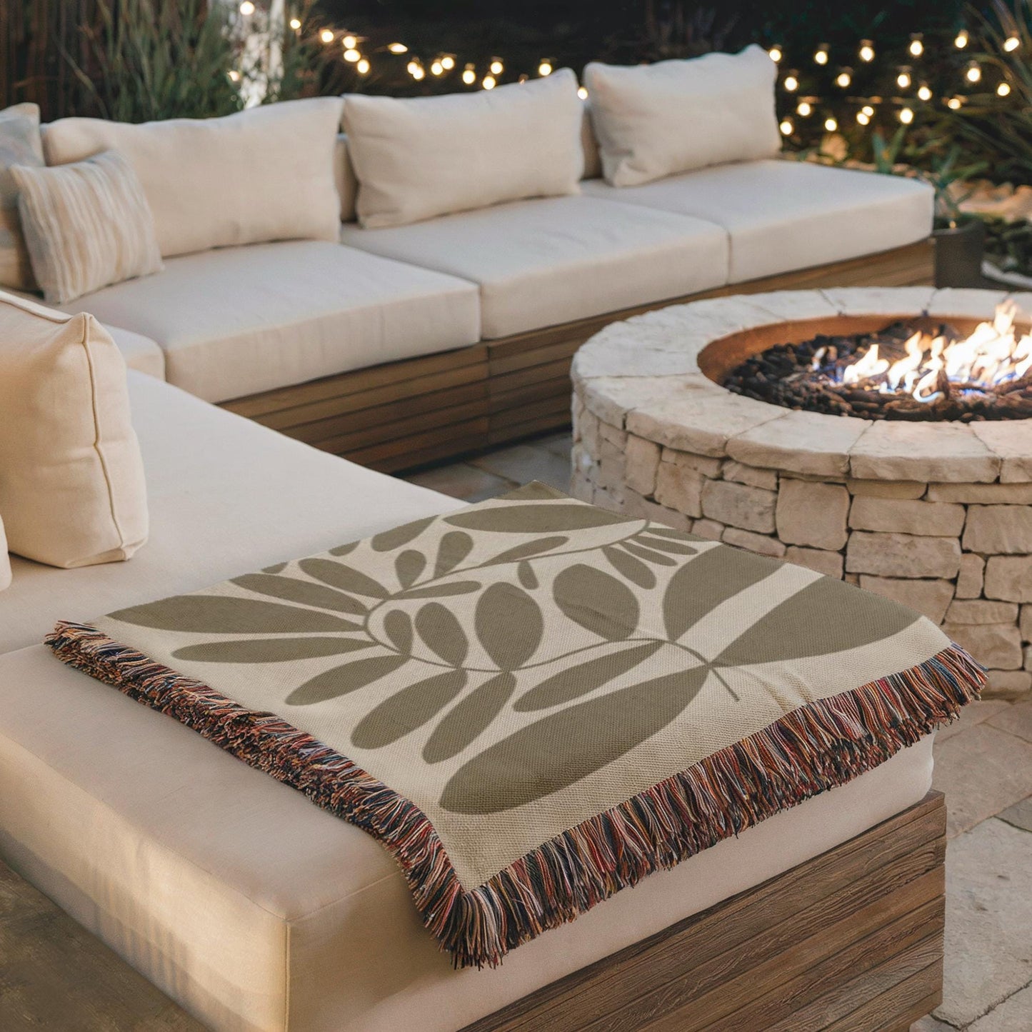 Woven Throw Blanket – Cozy Cotton Patio Blanket with Fringed Edge for Garden