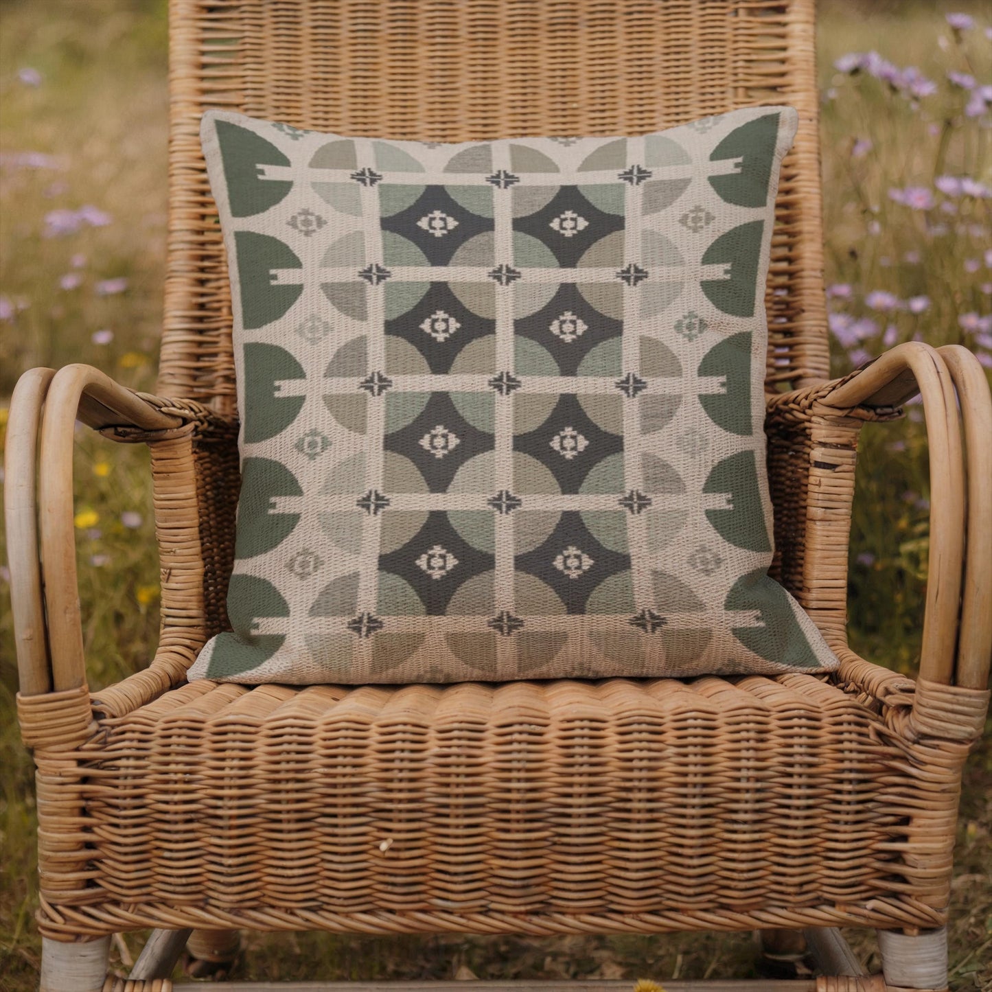 Modern Woven Pillow | Square Throw Pillow With Green Beige Design - Stylish Home Decor
