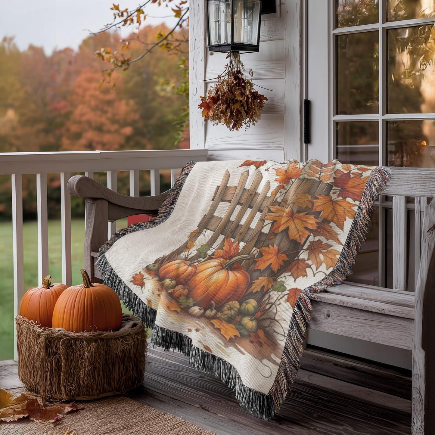 Thanksgiving Woven Blanket, Fall Leaves Couch Throw, Harvest Season Bedding, Autumn Cotton Throw, Warm Farmhouse Decor, Mom Dad Gift Idea