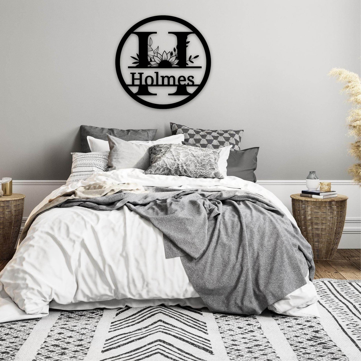 Personalized Door Sign – Custom Metal Wall Hanging with Sunflower Design - timelessbohochic.com