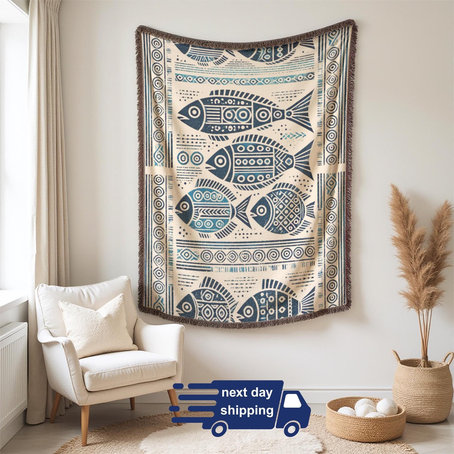 School Of Fish Tapestry – Ethnic Cotton Throw Blanket | Nautical Home Decor