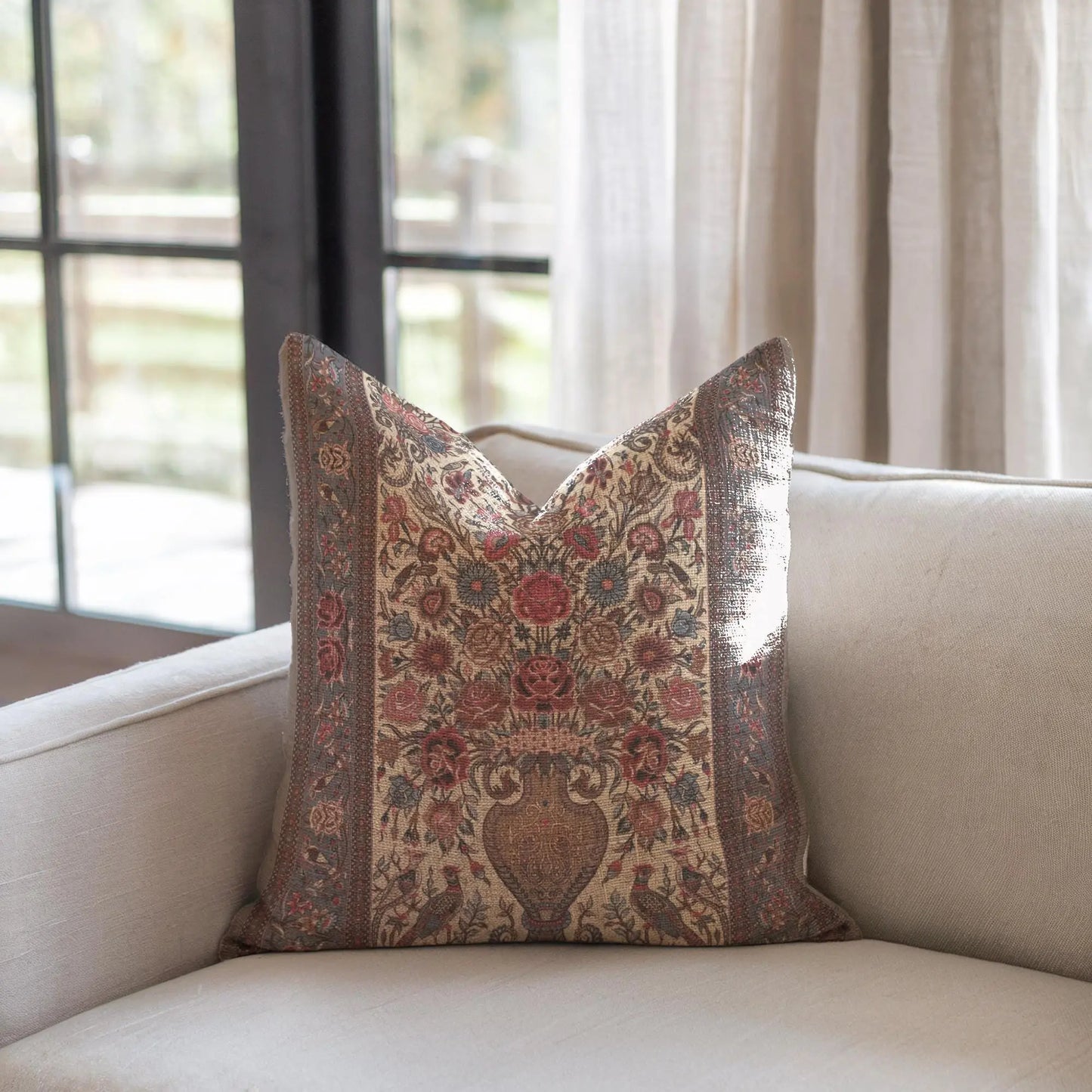 Persian Vase Rose Pillow - Boho Chic Cushion | Floral Throw Pillow, Soft Durable Cushion