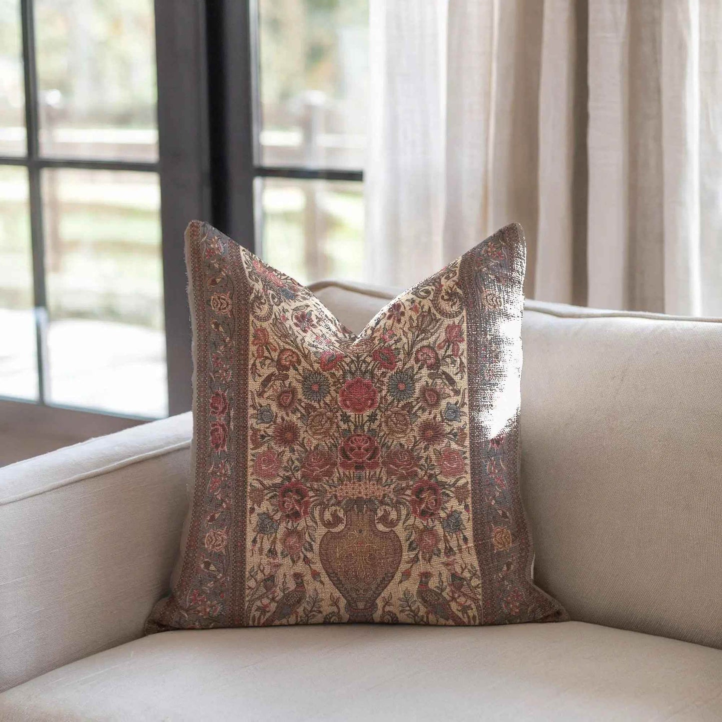 Persian Vase Rose Pillow - Boho Chic Cushion | Floral Throw Pillow, Soft Durable Cushion - timelessbohochic.com