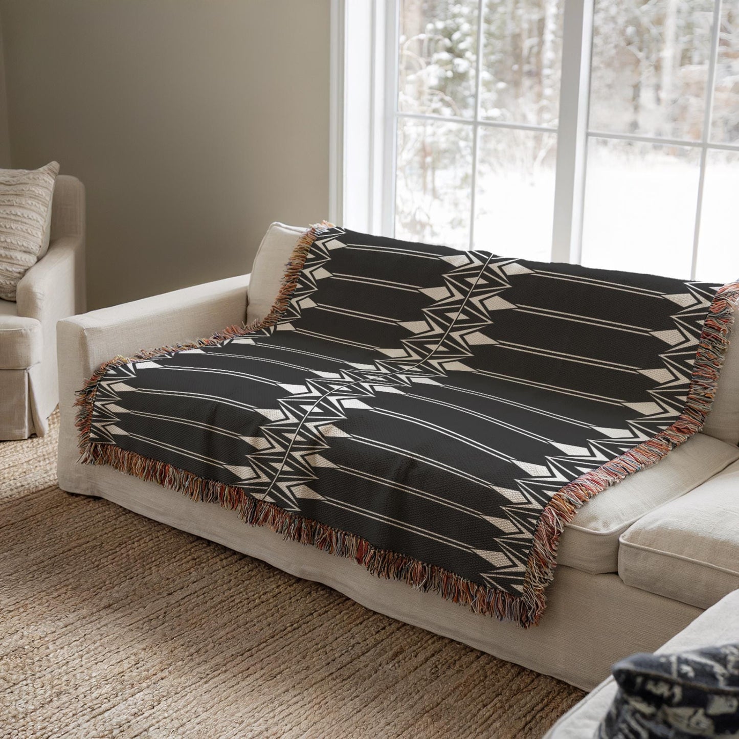Cotton Blanket - Boho Couch Throw With Striped Woven Coverlet & Colorful Fringed Edges
