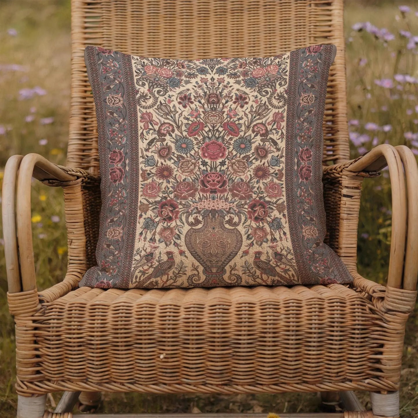 Persian Vase Rose Pillow - Boho Chic Cushion | Floral Throw Pillow, Soft Durable Cushion