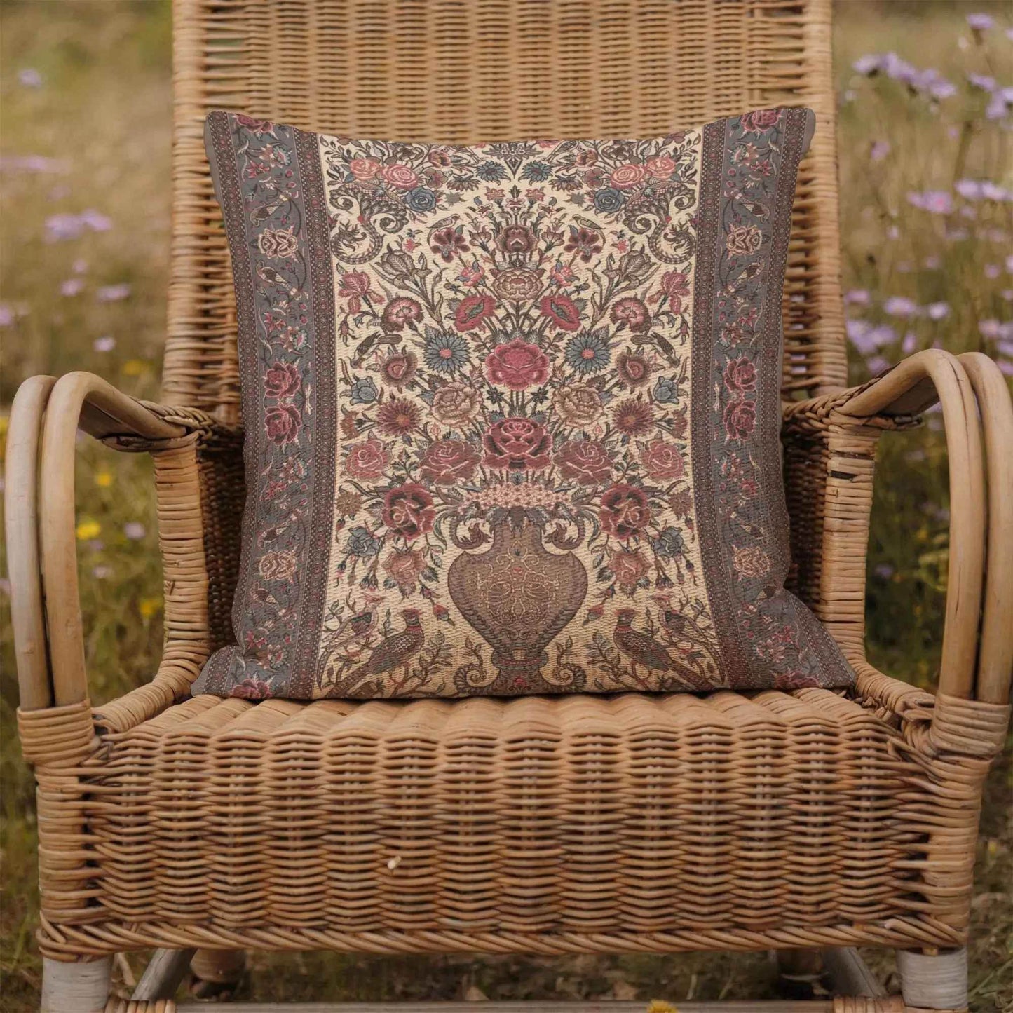 Persian Vase Rose Pillow - Boho Chic Cushion | Floral Throw Pillow, Soft Durable Cushion - timelessbohochic.com