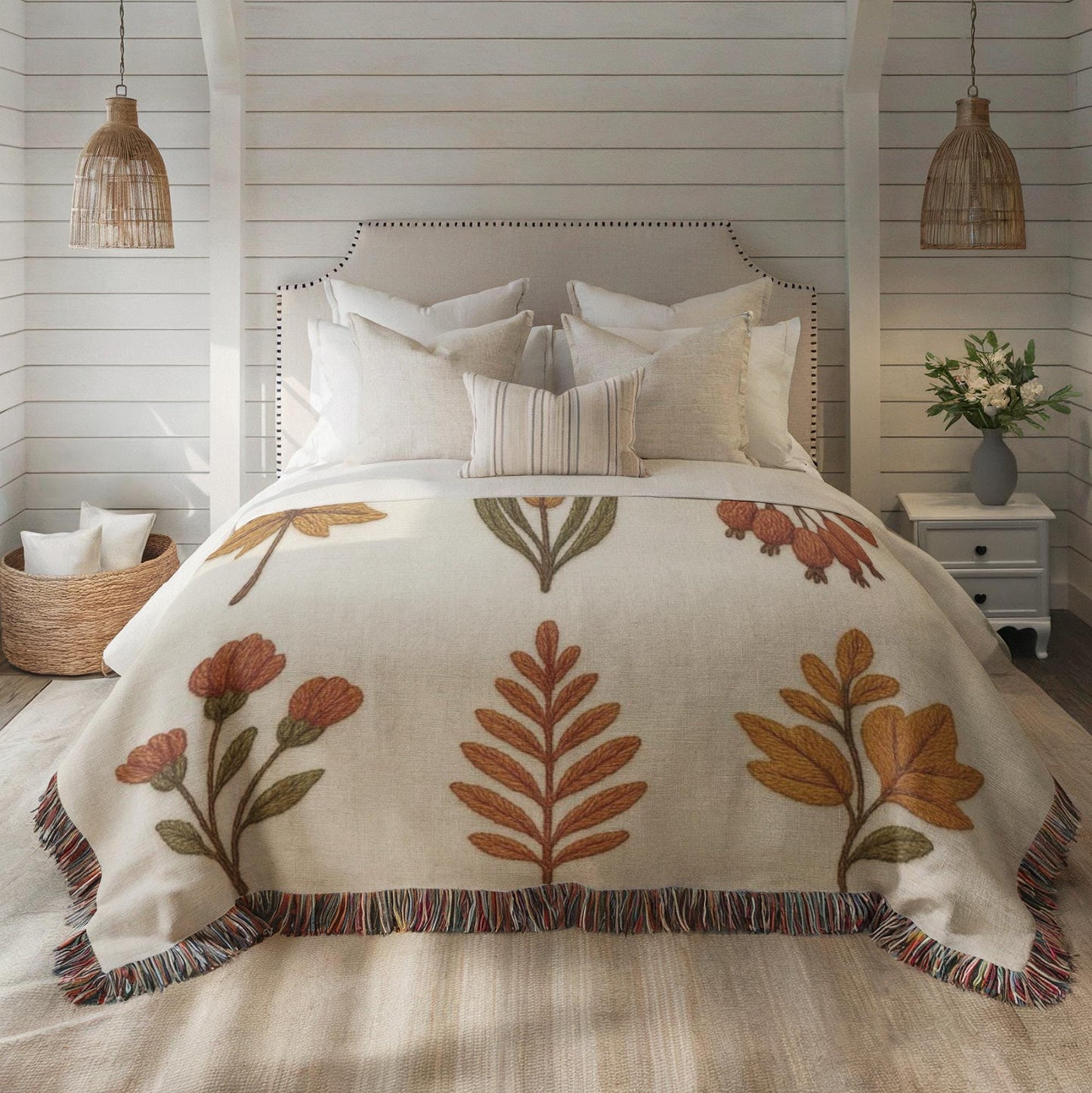Autumn Leaves Throw Blanket – Cozy Fall Couch Throw With Leaf Pattern Design