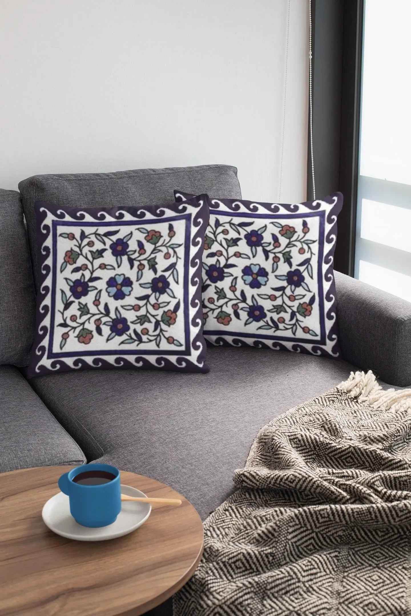 Armenian Iznik Pillow - Boho Home Decor Decorative Cushion Cover 18x18 Inch - timelessbohochic.com