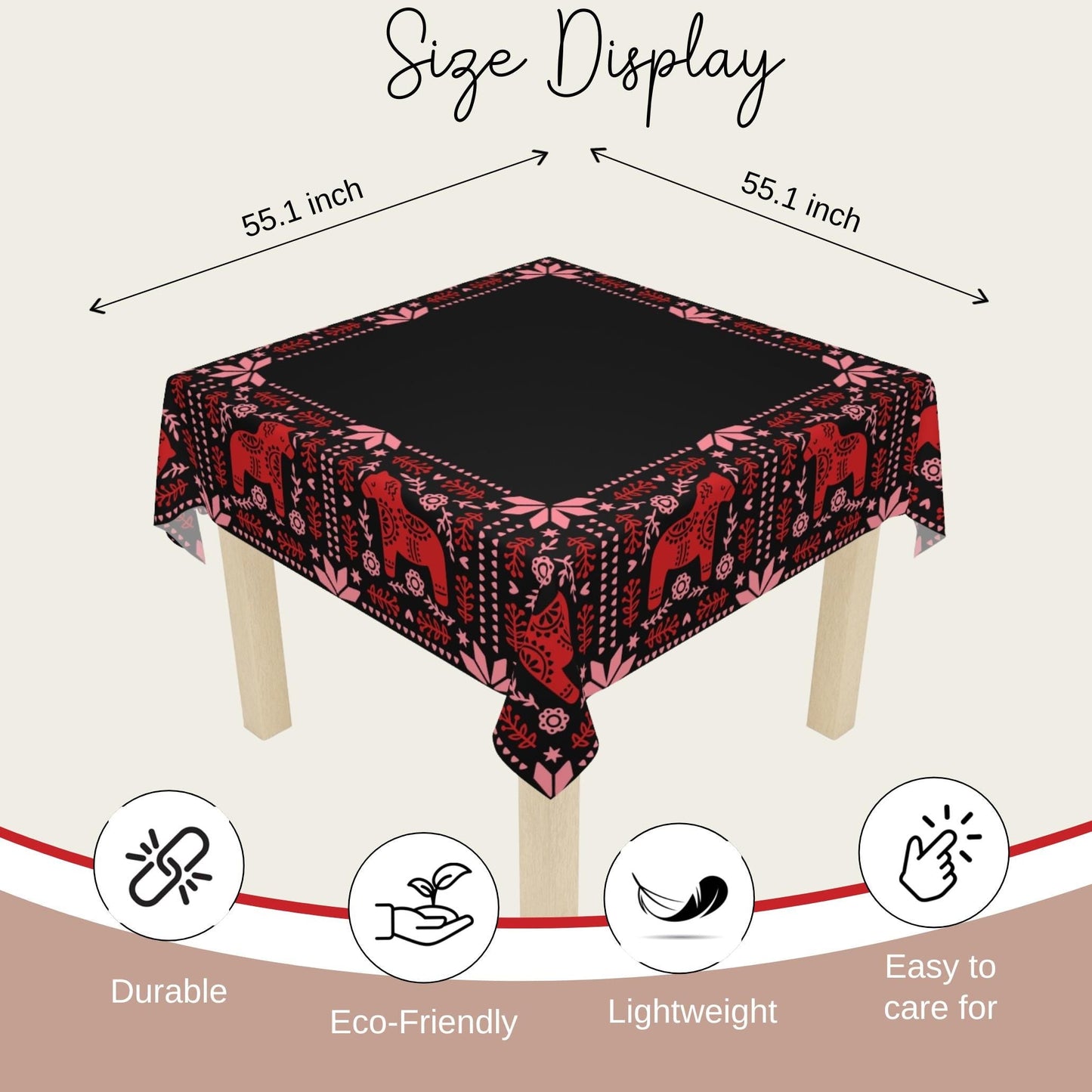 Scandi Dala Horse Tablecloth - Nordic Holiday Table Cover | Cozy Winter Dining Accent