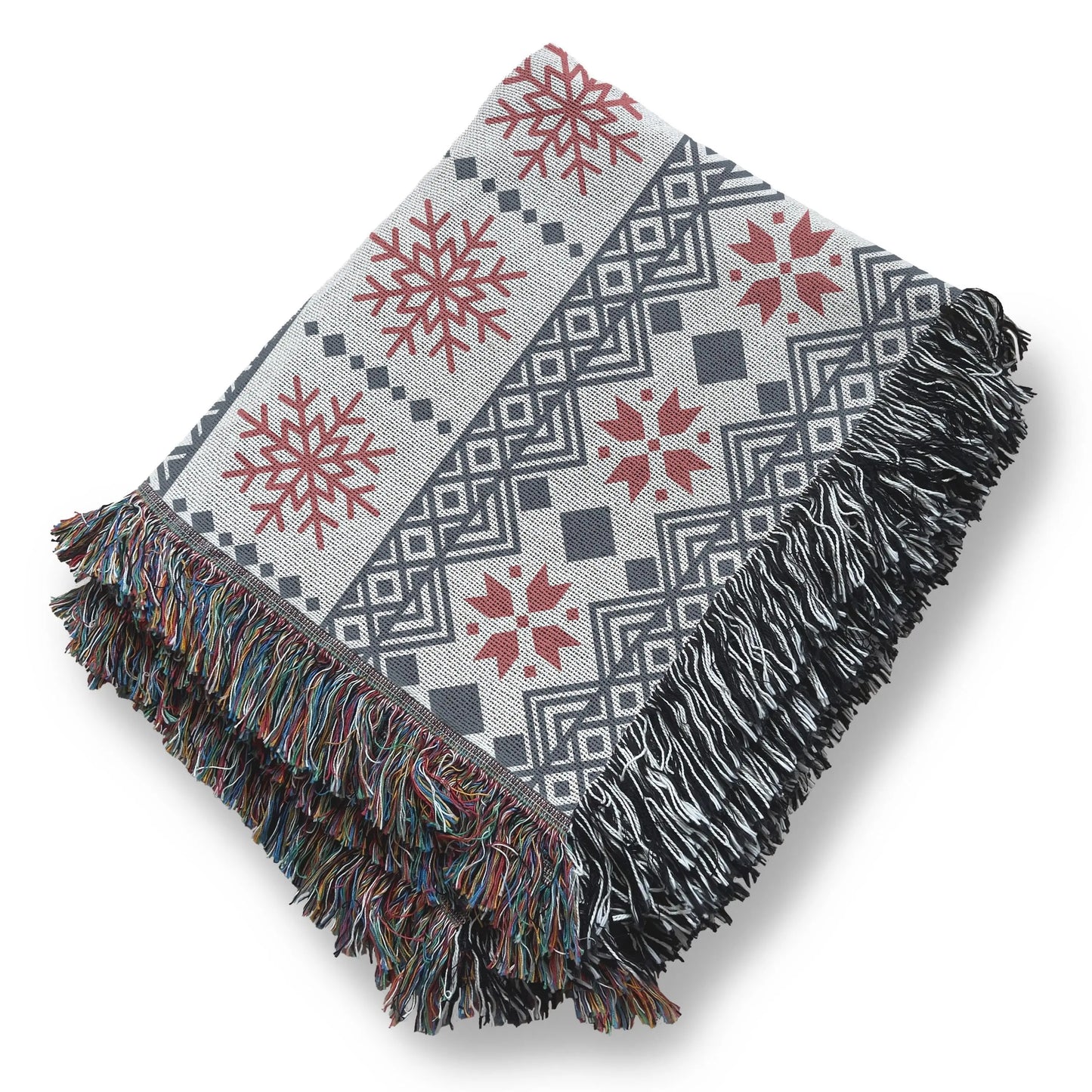 Scandi Woven Blanket – Cotton Throw Blanket with Snowflake Pattern, Cozy Winter Throw