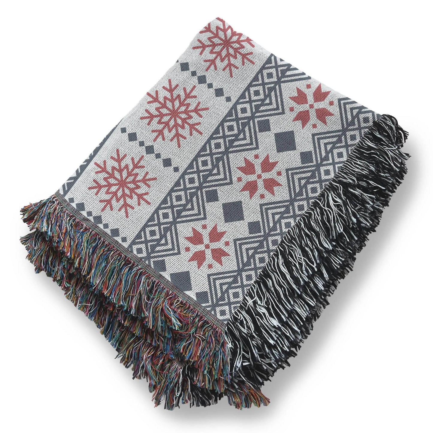 Scandi Woven Blanket – Cotton Throw Blanket with Snowflake Pattern, Cozy Winter Throw - timelessbohochic.com