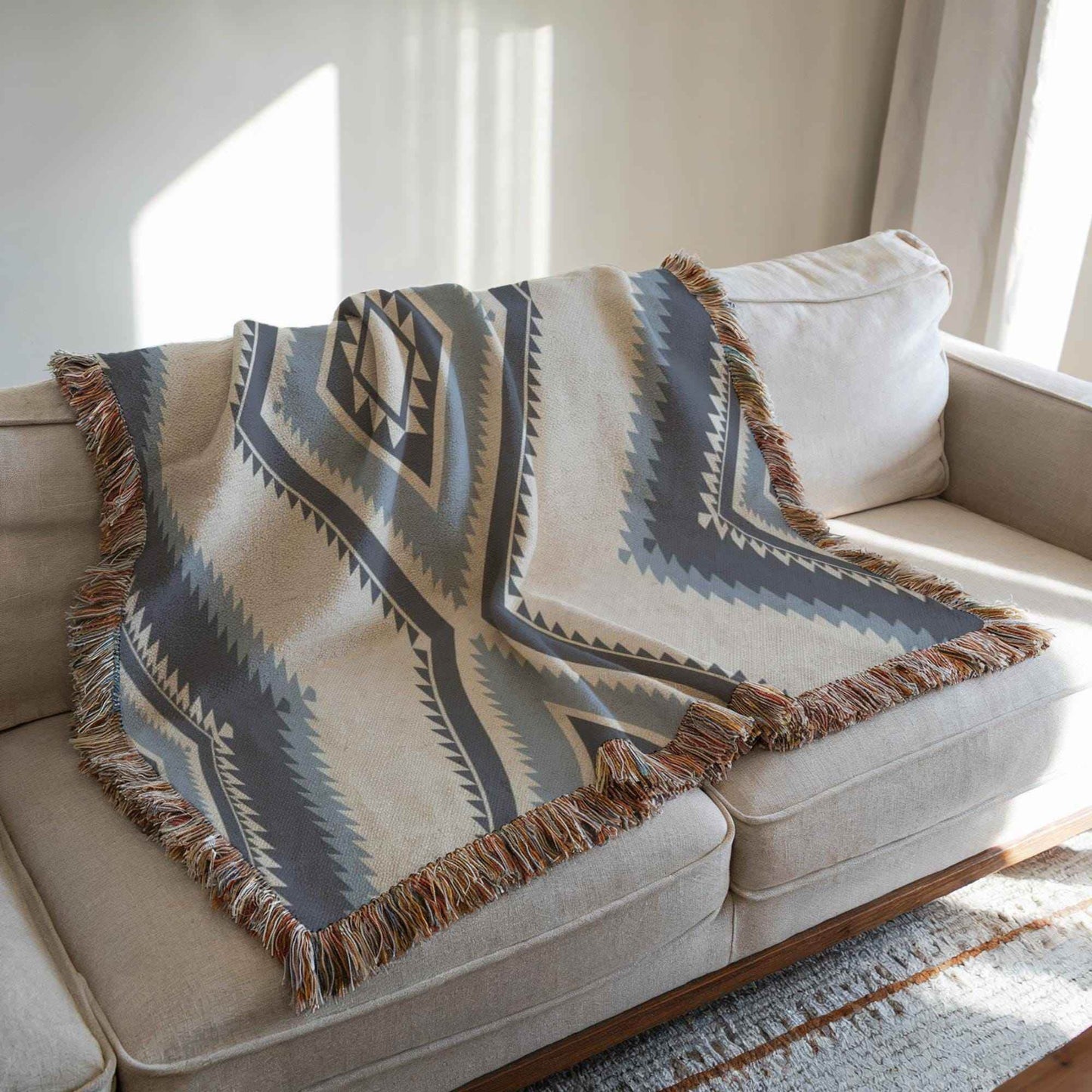 Southwestern Cotton Blanket | Cozy Fall Throw With Navajo Style & Boho Chic Decorative Design - timelessbohochic.com