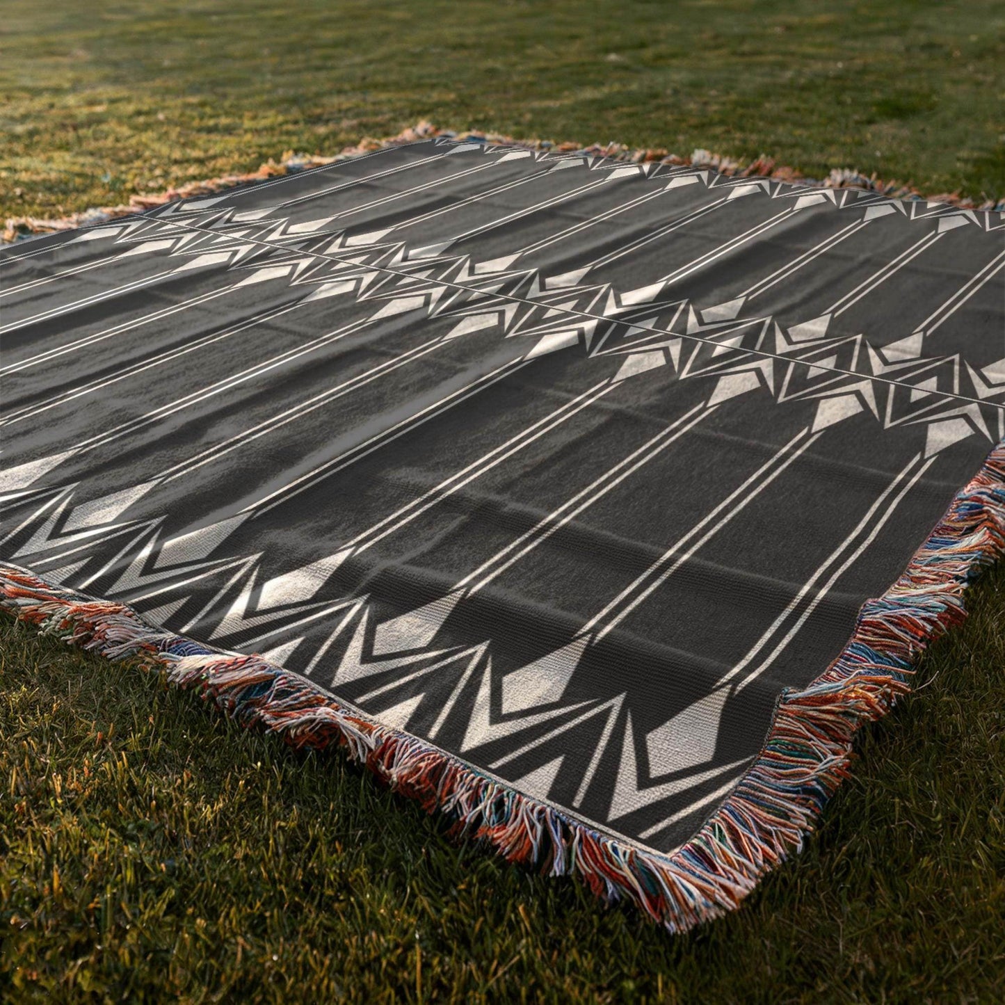 Cotton Blanket - Boho Camping Mat | Geometric Woven Throw | Lightweight Outdoor Coverlet - timelessbohochic.com