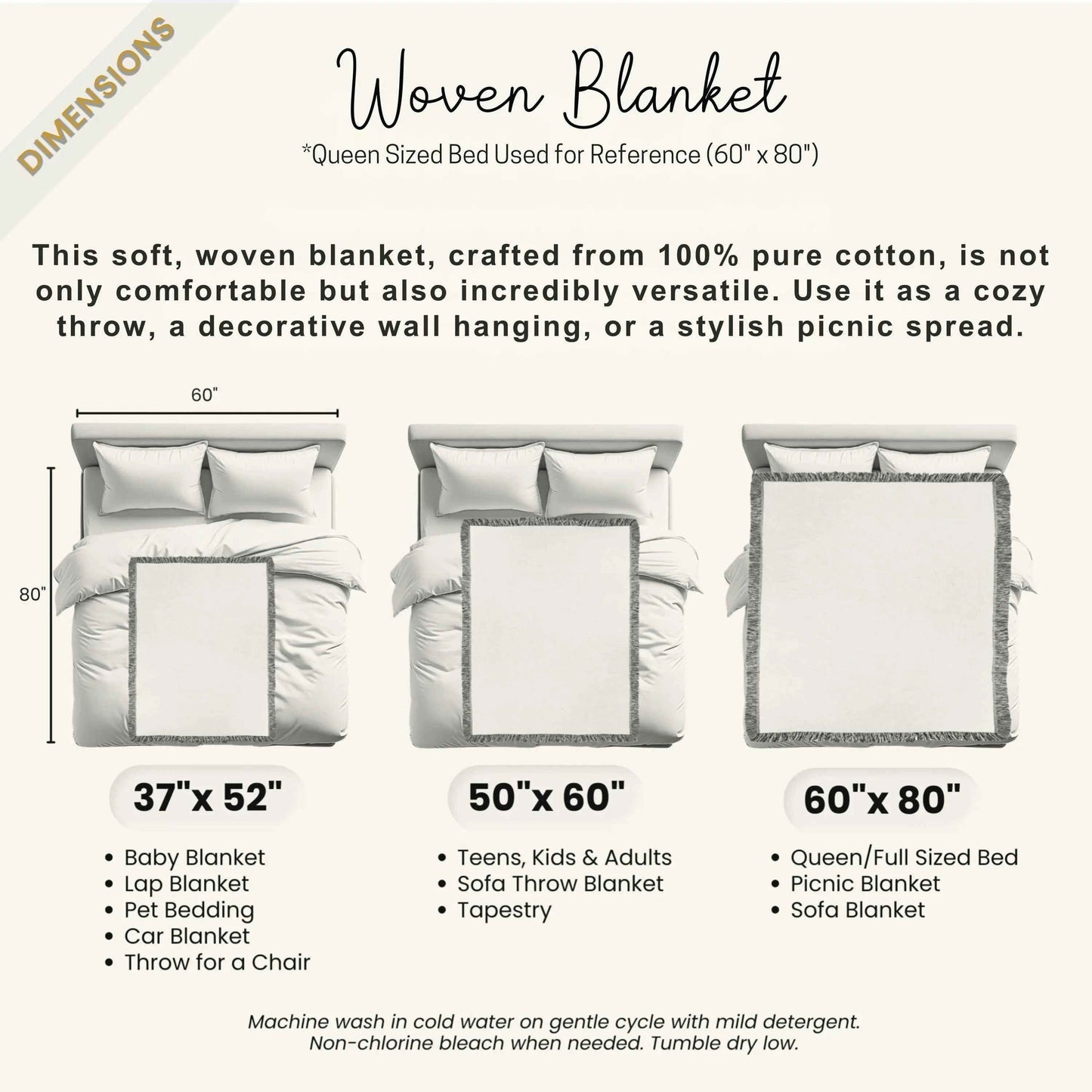 Turkish Woven Blanket - Soft Cotton Throw with Colorful Fringed Edges for a Chic Boho Look - timelessbohochic.com