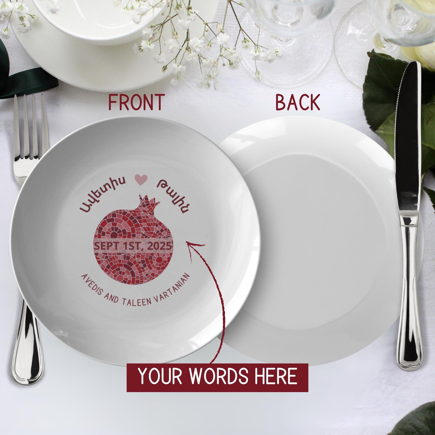 Armenian Wedding Plate – Personalized Ceramic Keepsake With Pomegranate Design