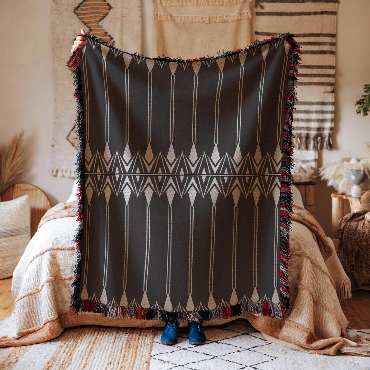 Cotton Bedding Throw - Modern Bedroom Decor | Geometric Bedspread & Boho Chic Woven Coverlet - timelessbohochic.com