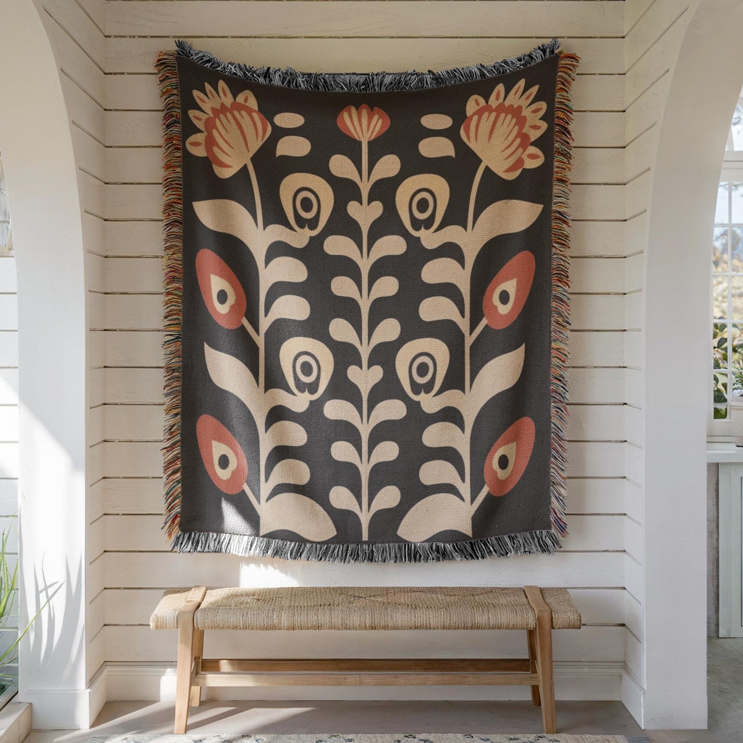 Matisse Inspired Tapestry - Woven Cotton Blanket With Floral Bouquet Wall Art