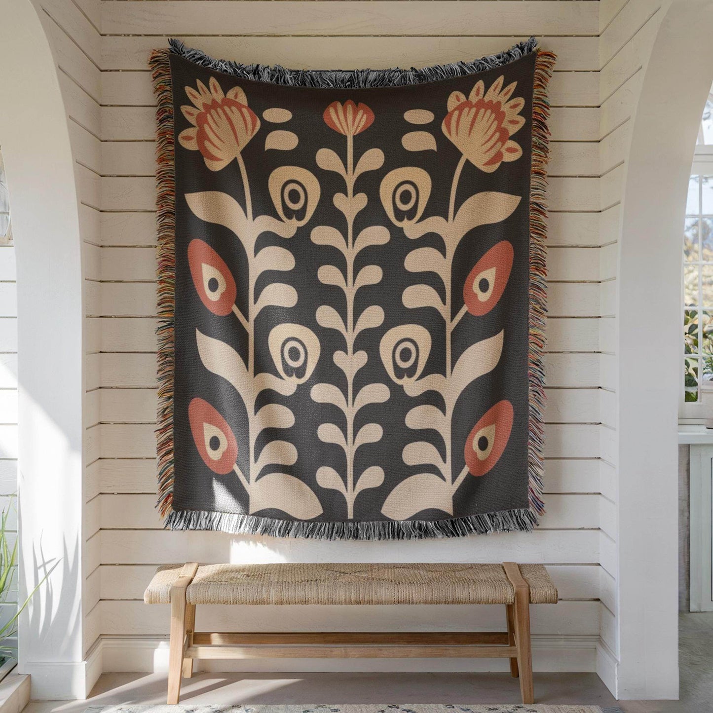 Matisse Inspired Tapestry - Woven Cotton Blanket With Floral Bouquet Wall Art - timelessbohochic.com