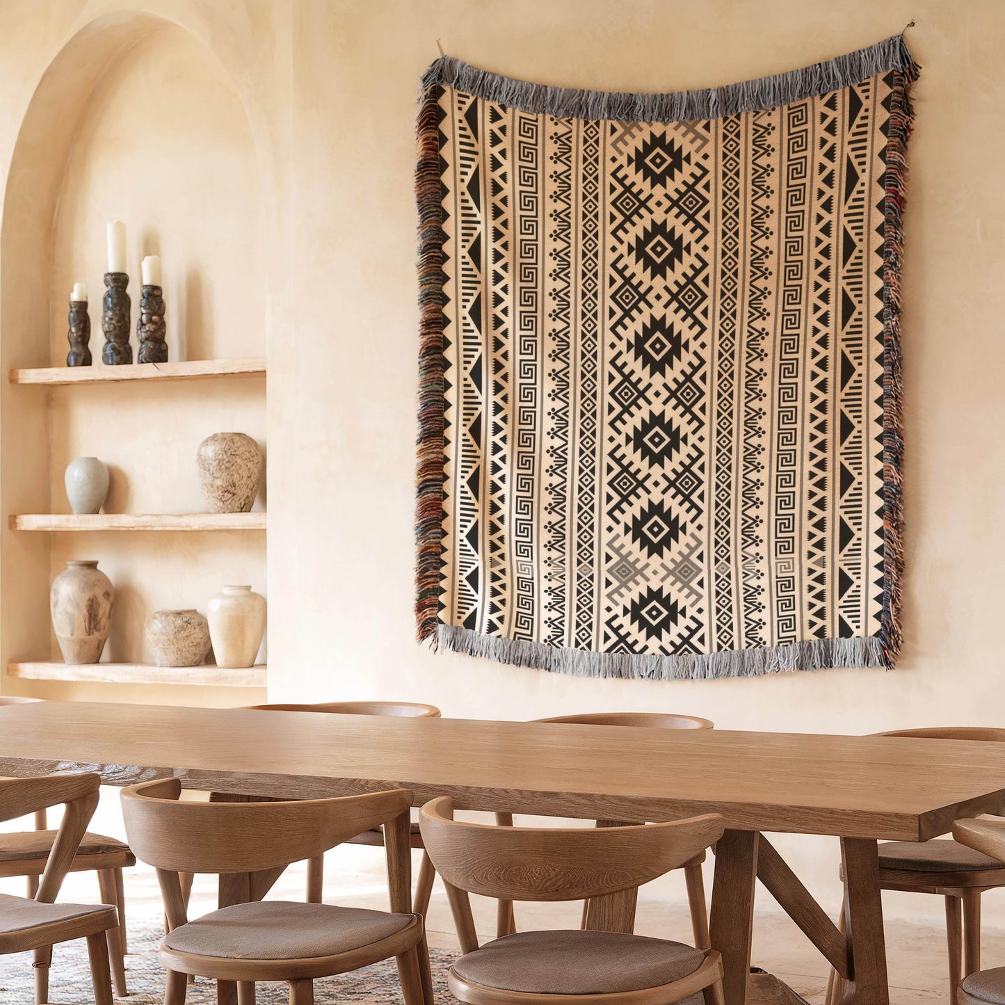 Native American Woven Blanket - Cozy Cotton Throw With Colorful Fringed Edges - timelessbohochic.com