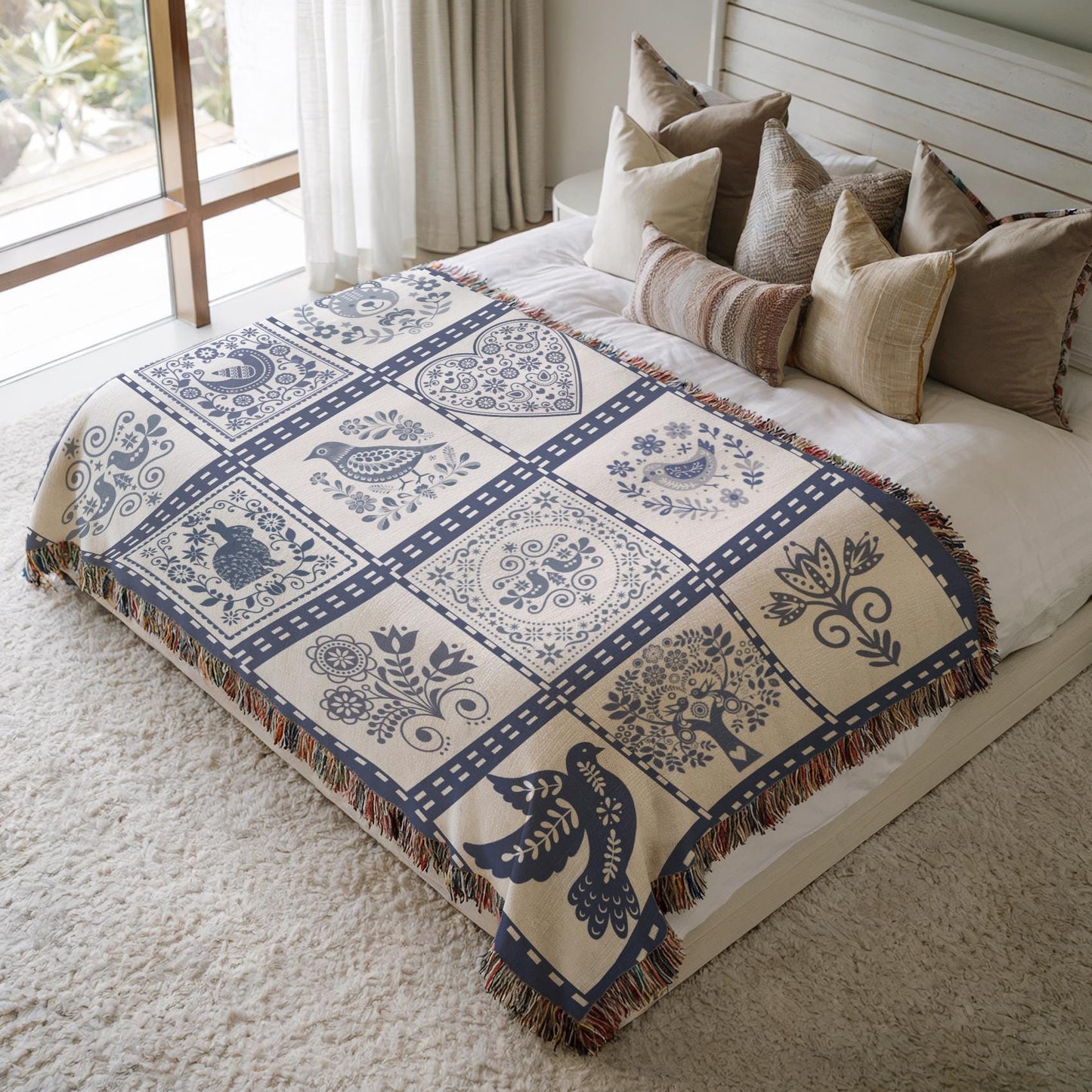 Scandi Blue Quilt Throw – Personalized Cotton Lap Blanket | Cozy Woven Scandinavian Style