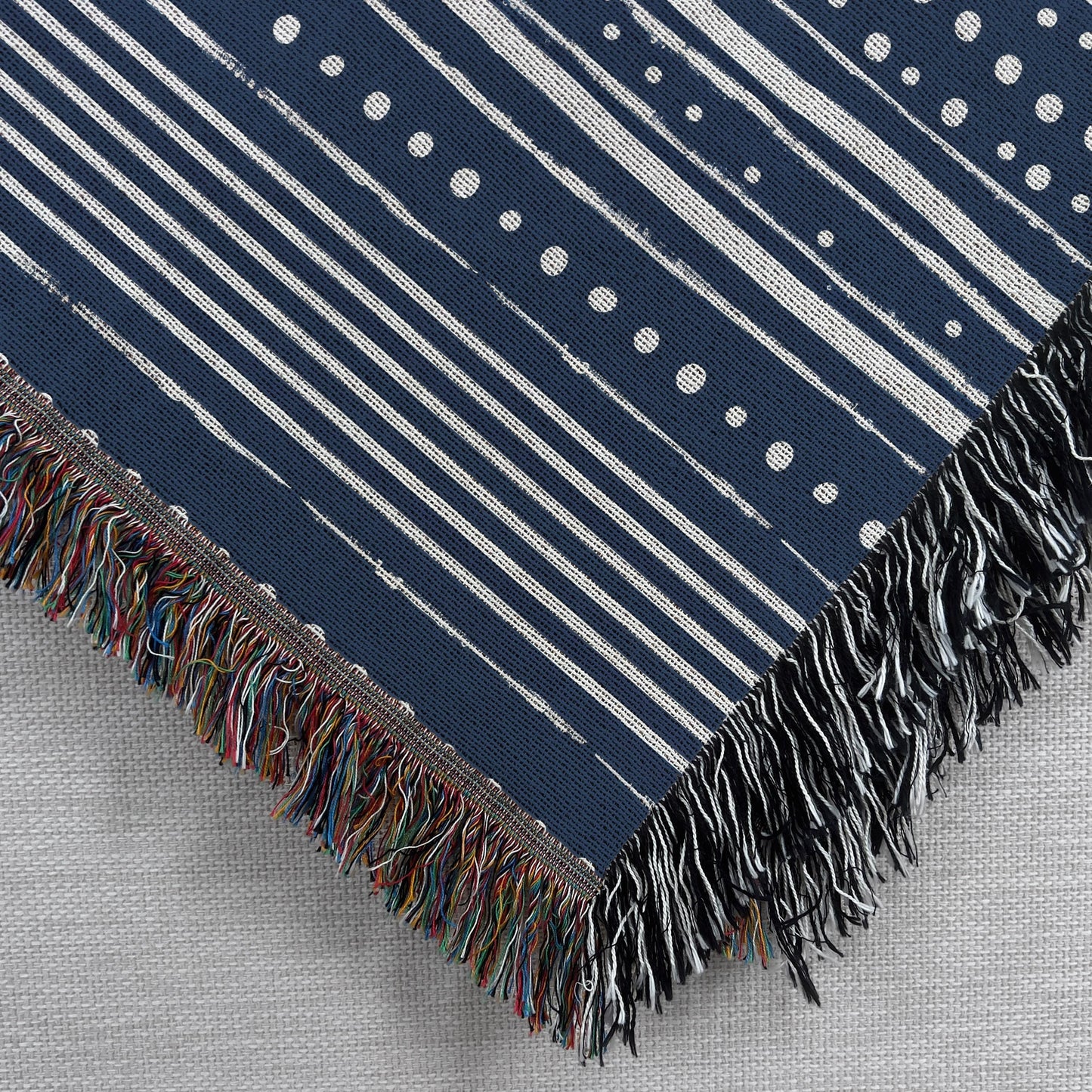 Cotton Throw Blanket – Woven Couch Throw With Blue & White Dots Pattern