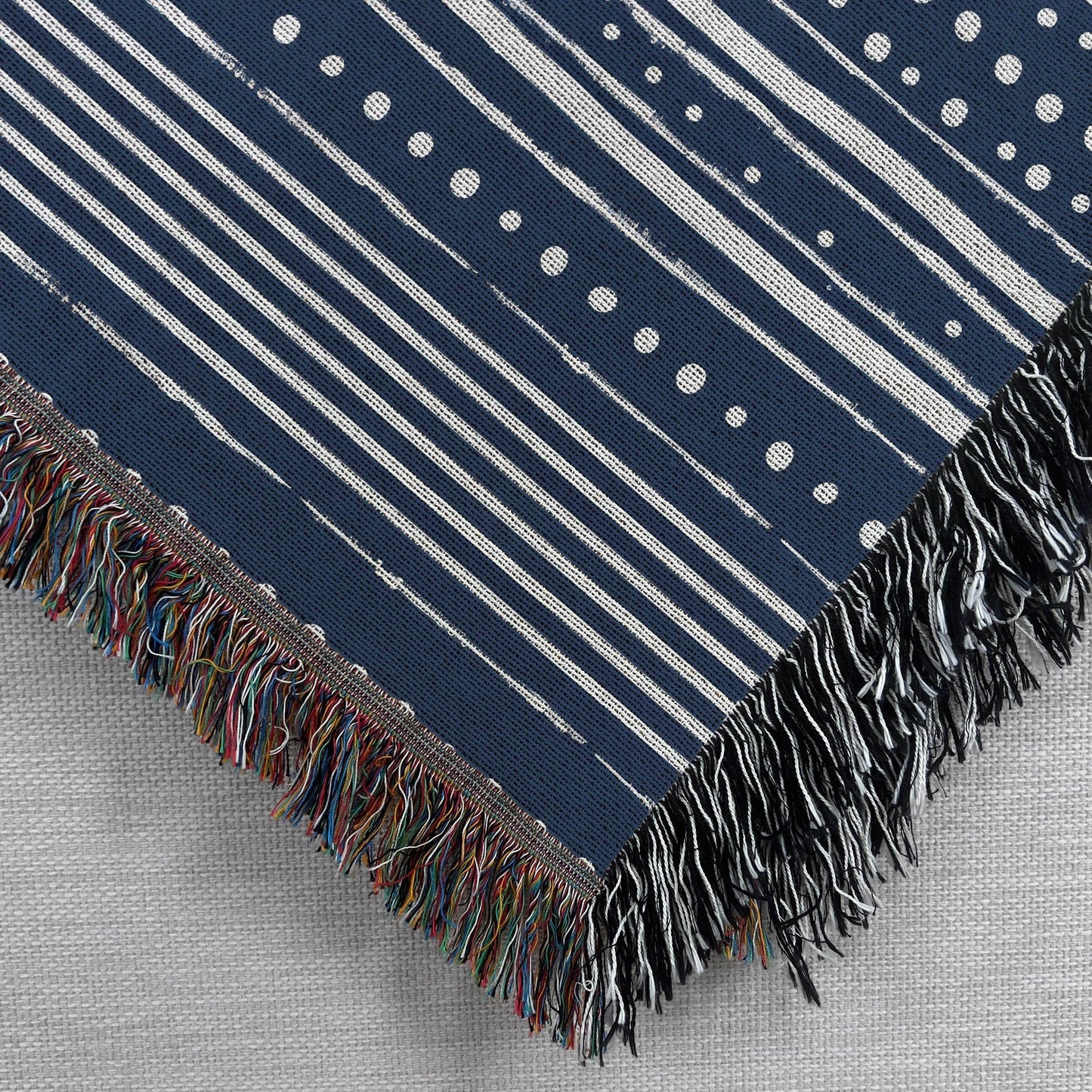 Cotton Throw Blanket – Woven Couch Throw With Blue & White Dots Pattern - timelessbohochic.com