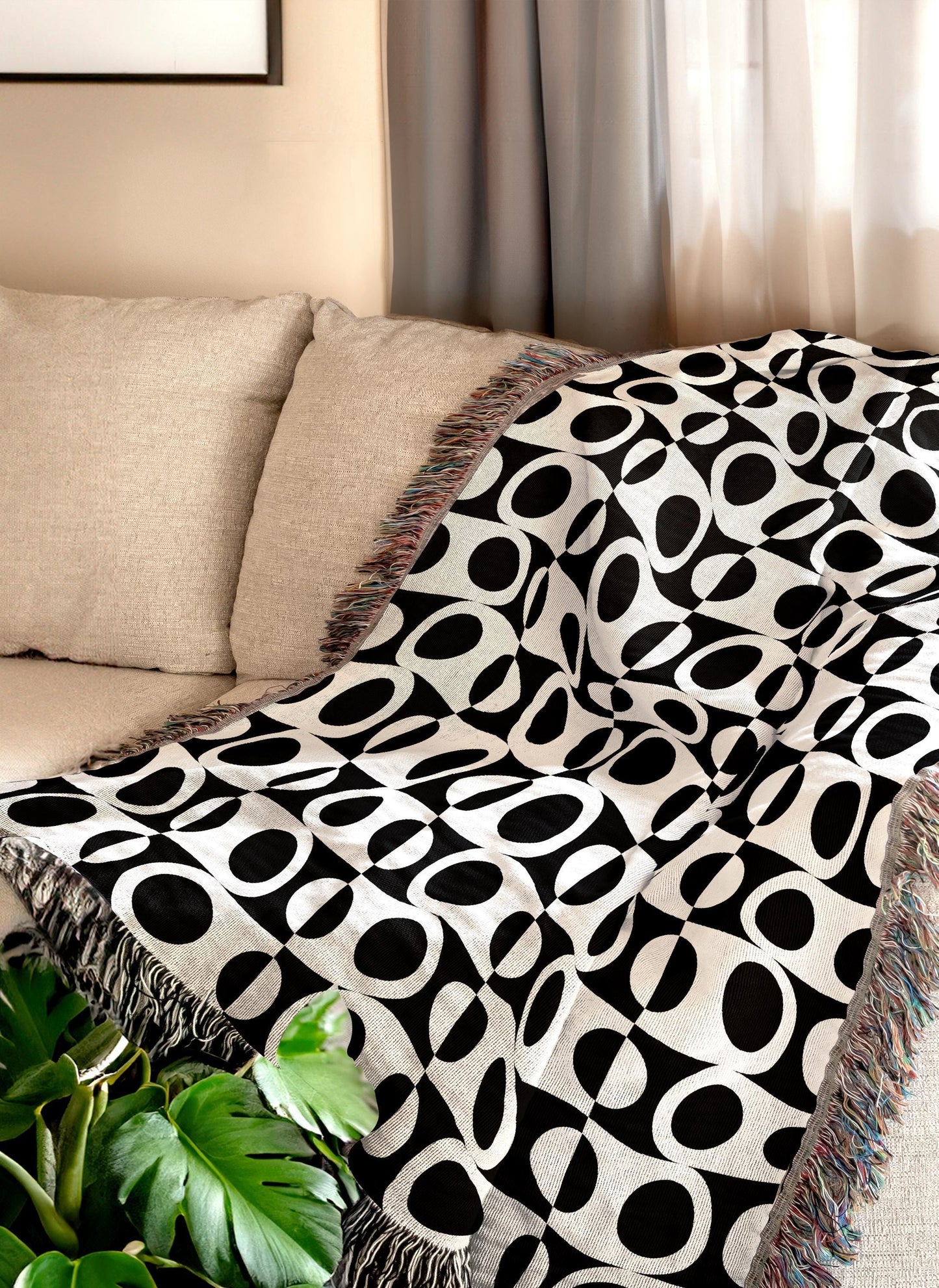Cotton Throw Blanket – Modern Woven Accent Blanket | Polka Dot Design, Cozy Living Room Decor