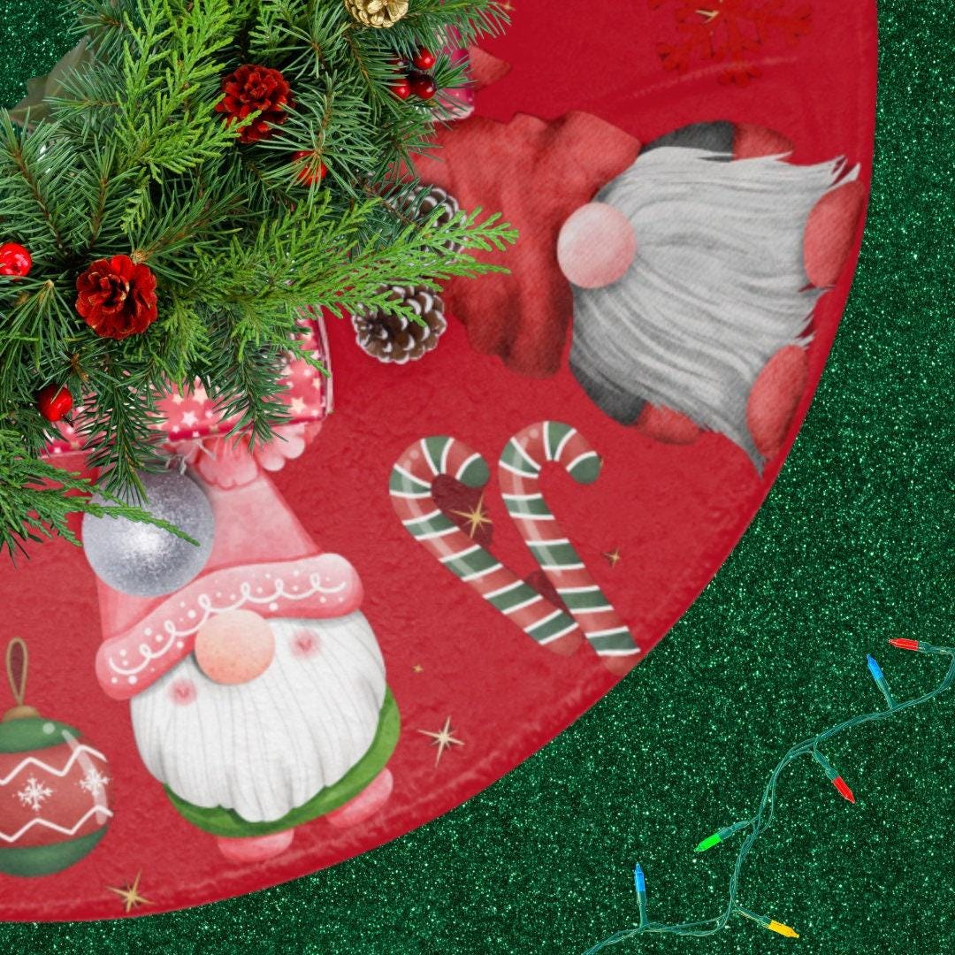 Gnome Christmas Tree Skirt – Cute Gnome Patterns | Festive Holiday Tree Wrap