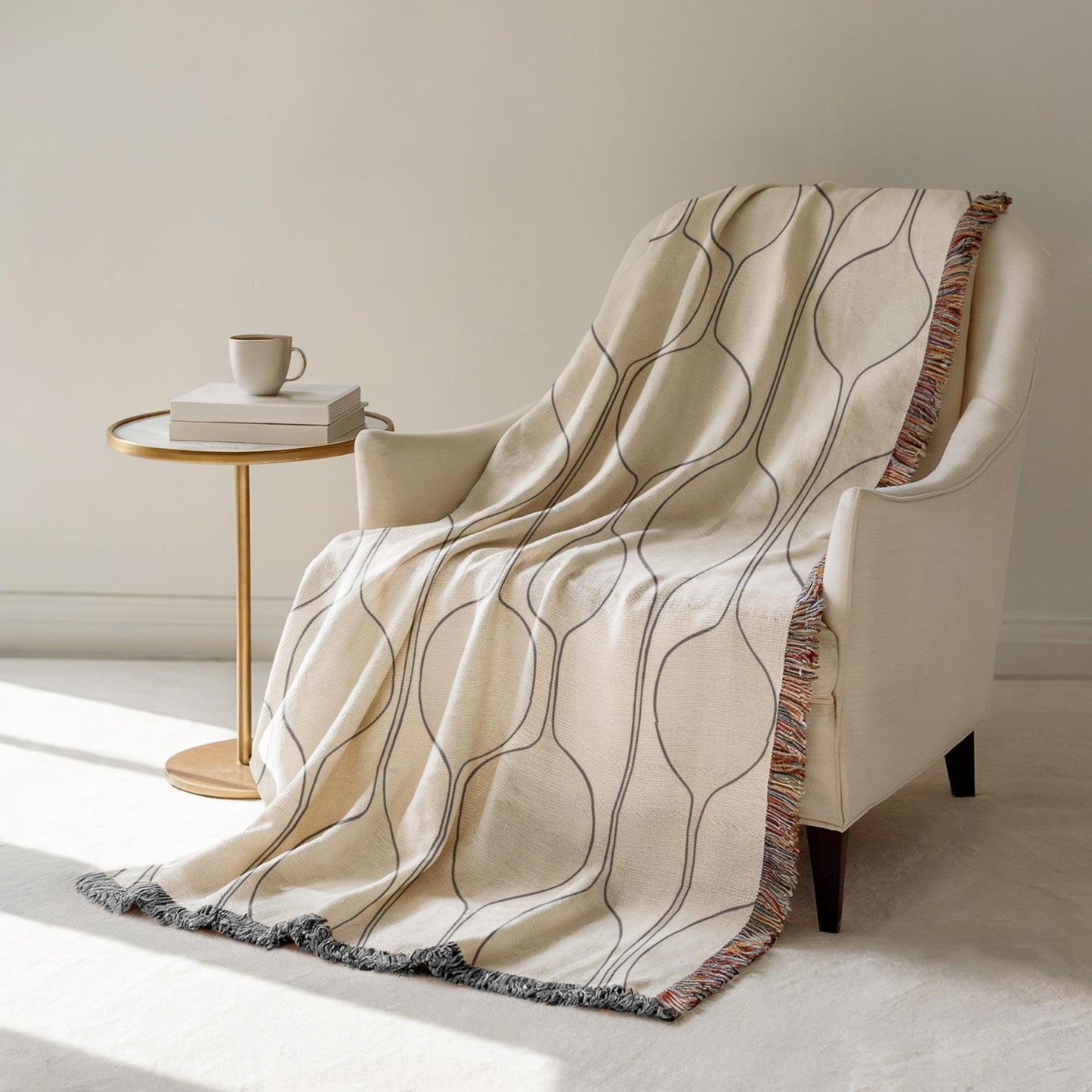 Mid Century Modern Tapestry - Woven Cotton Wall Hanging With Boho Fringed Edges