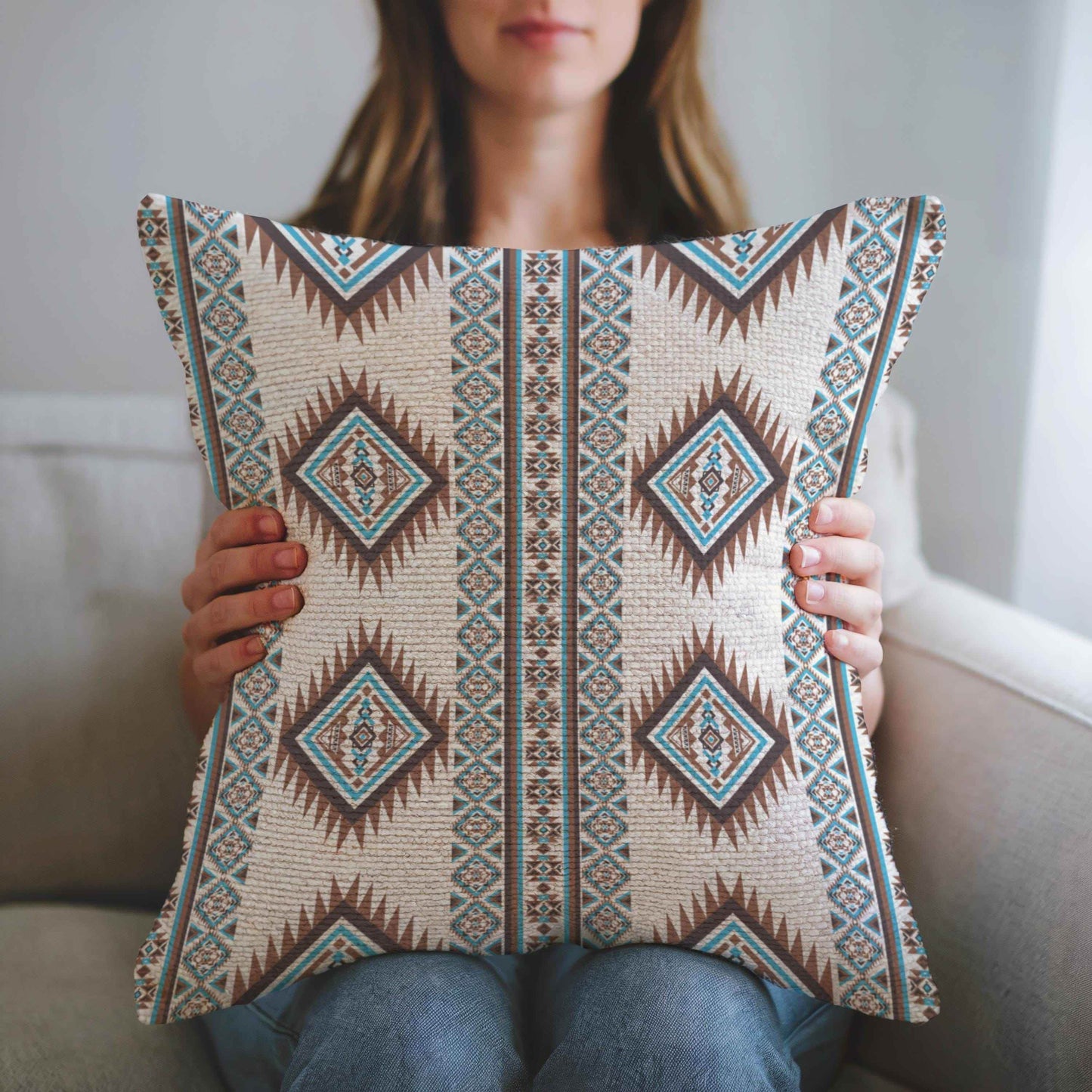 Navajo Cotton Pillow - Rustic Woven Ikat Design With Boho Fringed Cushion - timelessbohochic.com