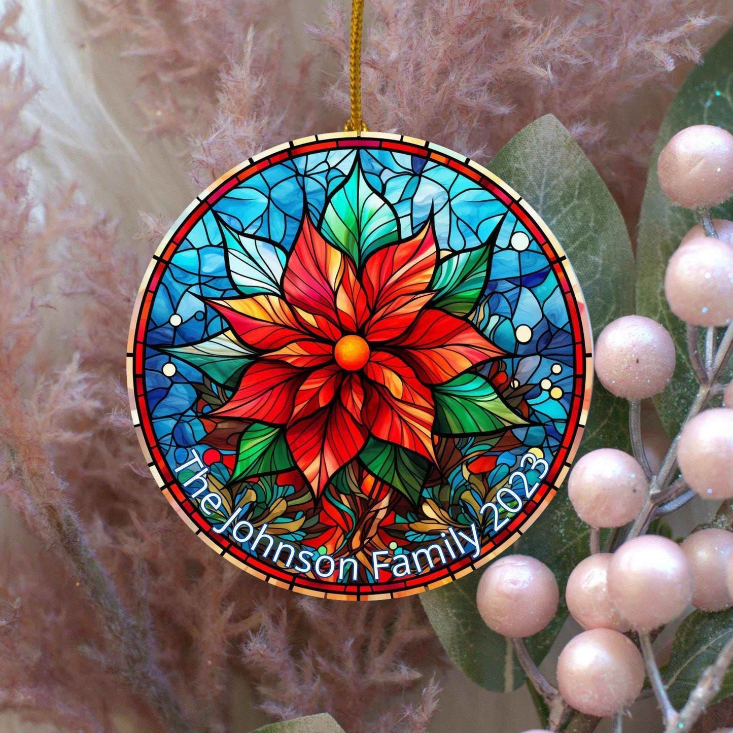 Acrylic Poinsettia Ornament - Custom Christmas Tree Decoration | Festive Holiday Decor - timelessbohochic.com