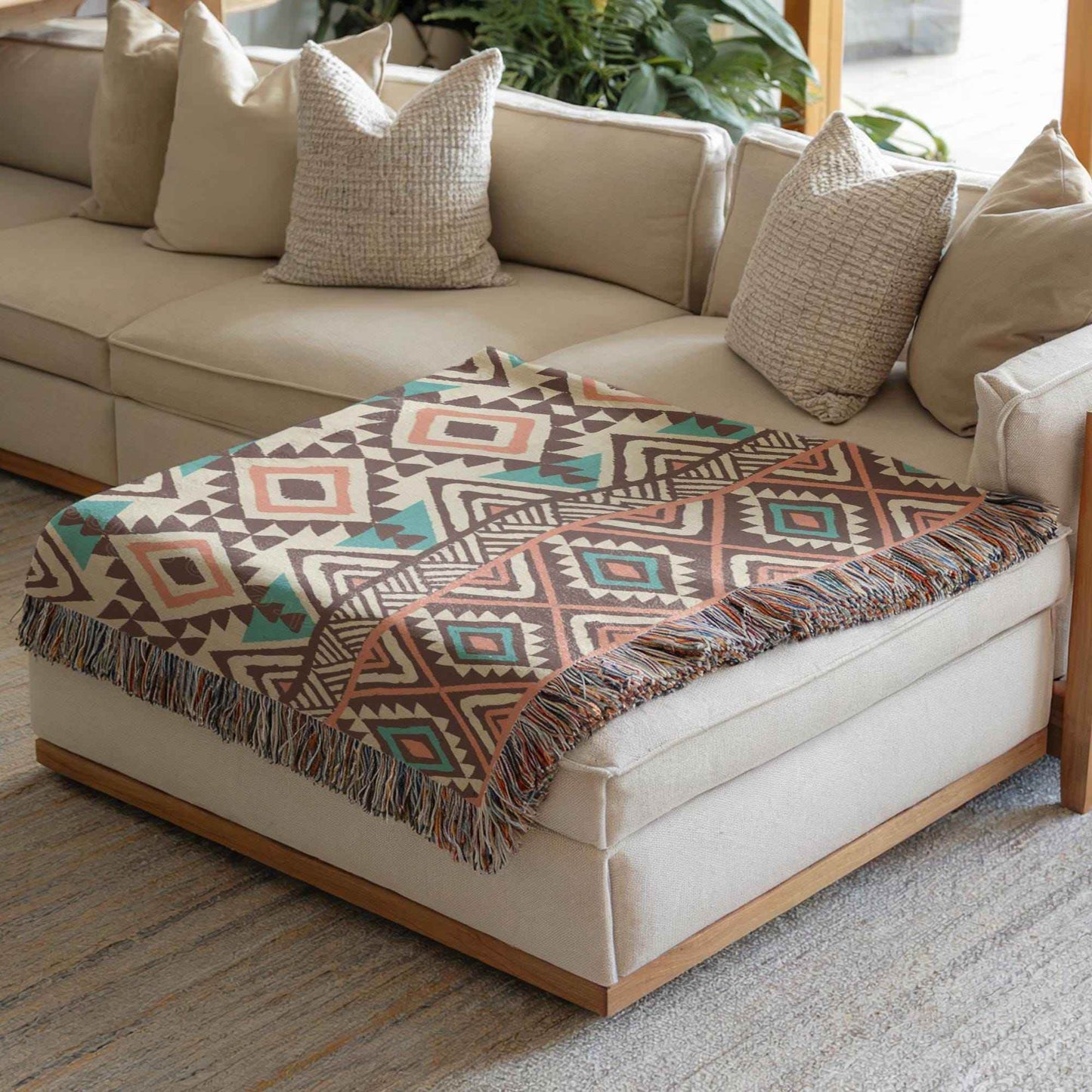 Navajo Blanket - Cozy Southwestern Throw With Geometric Pattern & Fringed Edge - timelessbohochic.com