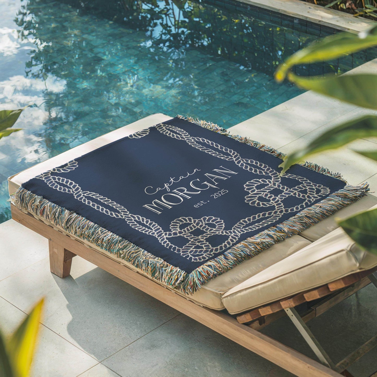 Marine Captain Blanket – Personalized Cotton Throw With Nautical Rope Knot Design - timelessbohochic.com