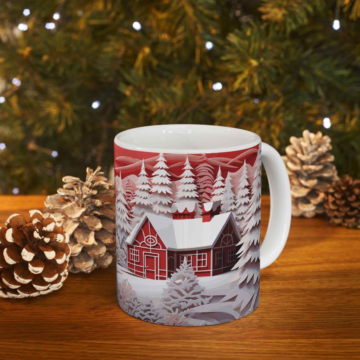 Winter Ceramic Mug - 15 oz Large Ceramic Cup with 3D Papercut Design - timelessbohochic.com