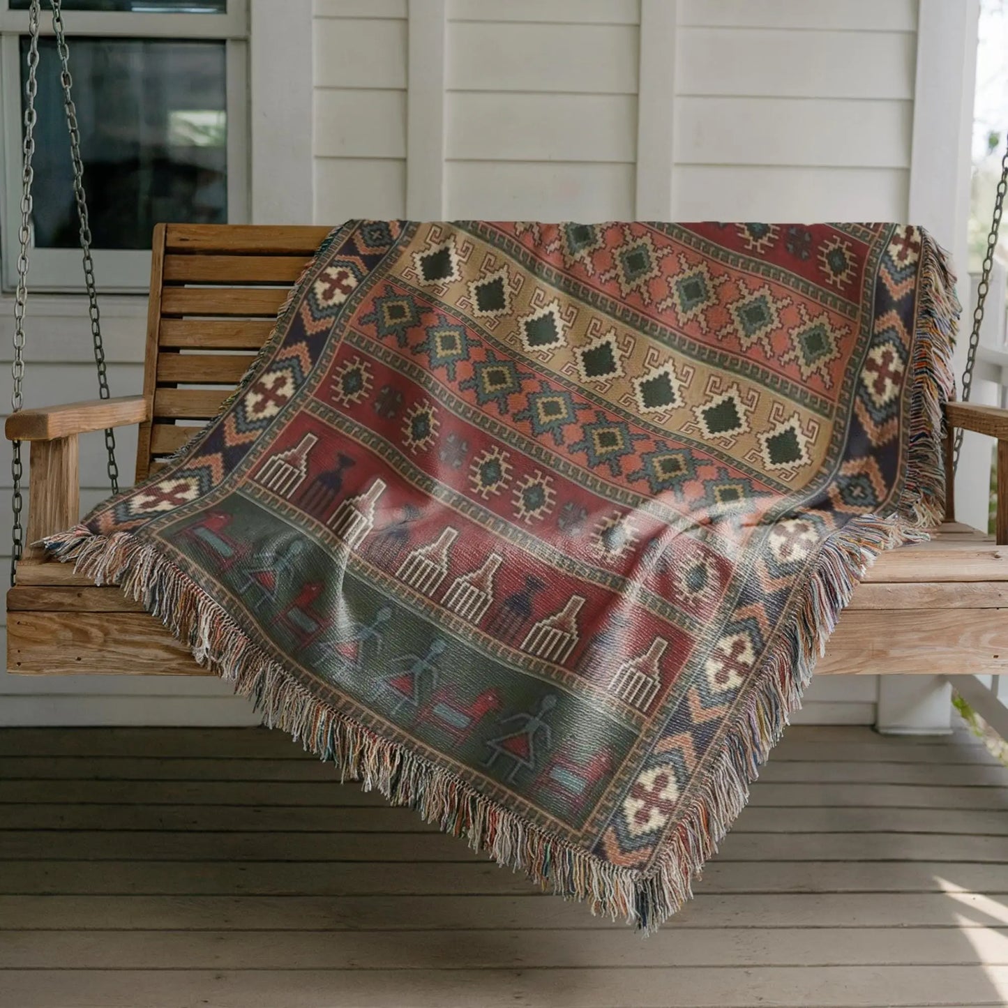 Kilim Anatolian Wall Hanging - Turkish Bohemian Tapestry | Soft Cotton Throw