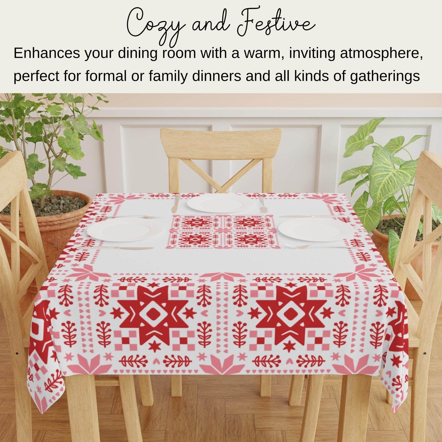 Scandinavian Tablecloth - Nordic Holiday Star Design for Cozy Winter Decor - timelessbohochic.com