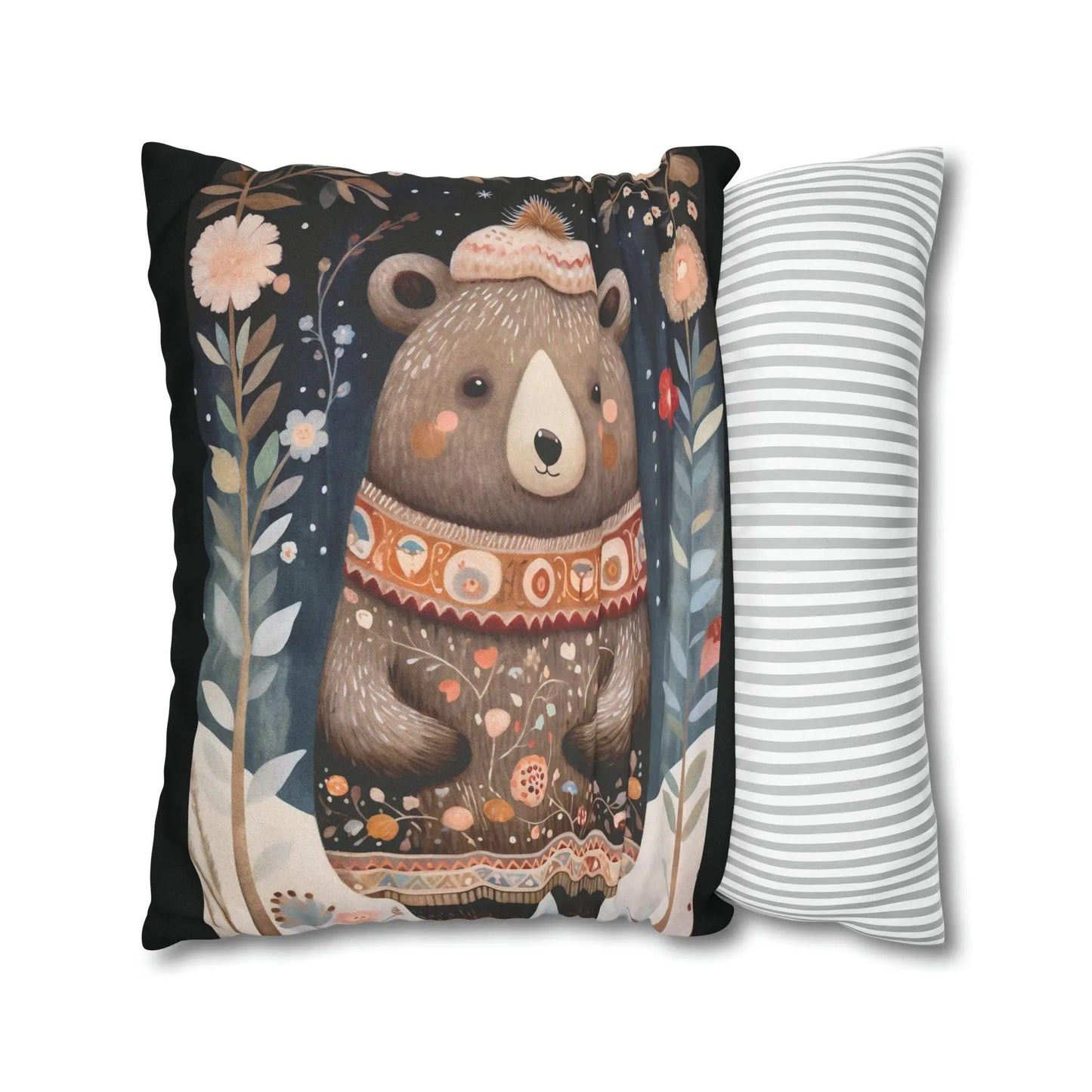 Scandinavian Folk Art Pillow - Nordic Pillow Cover | Double Sided Woodland Sham