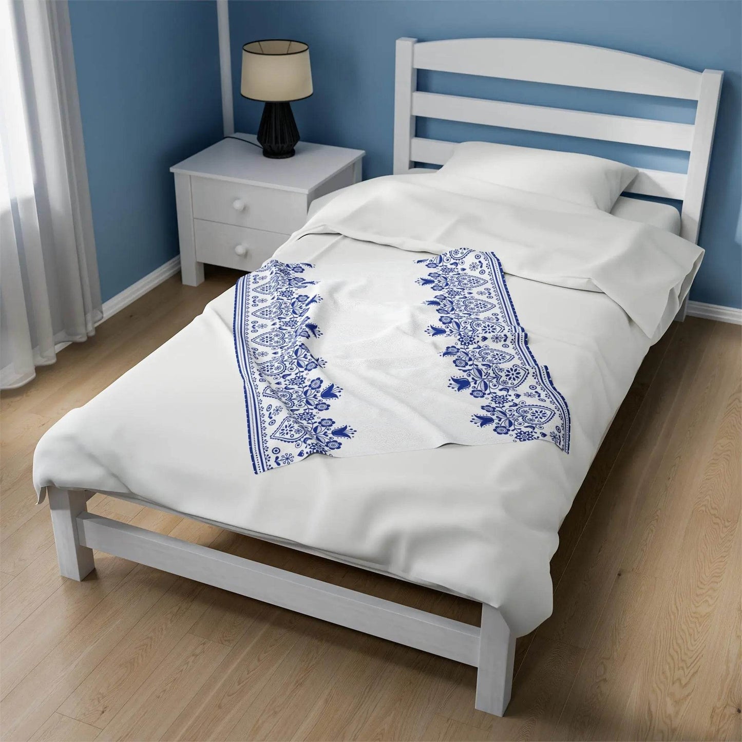 Soft Plush Blanket – Cozy Floral Sofa Throw with Blue Tulip Pattern | Scandi Home Decor - timelessbohochic.com