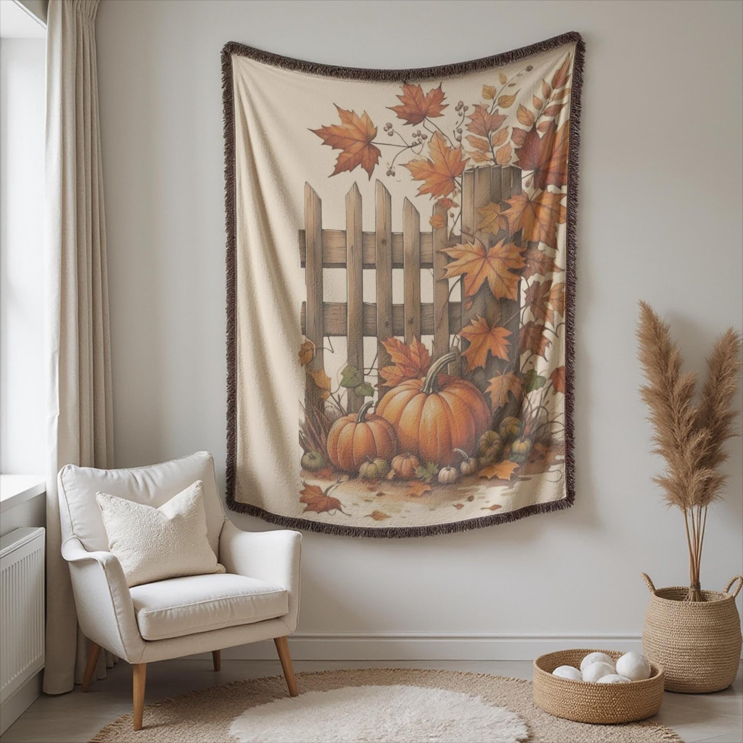 Woven Tapestry, Fall Leaves and Pumpkins Textile Art, Harvest Season Decoration, Fall Home Decor, Autumn Cozy Wall Hanging Thanksgiving Gift