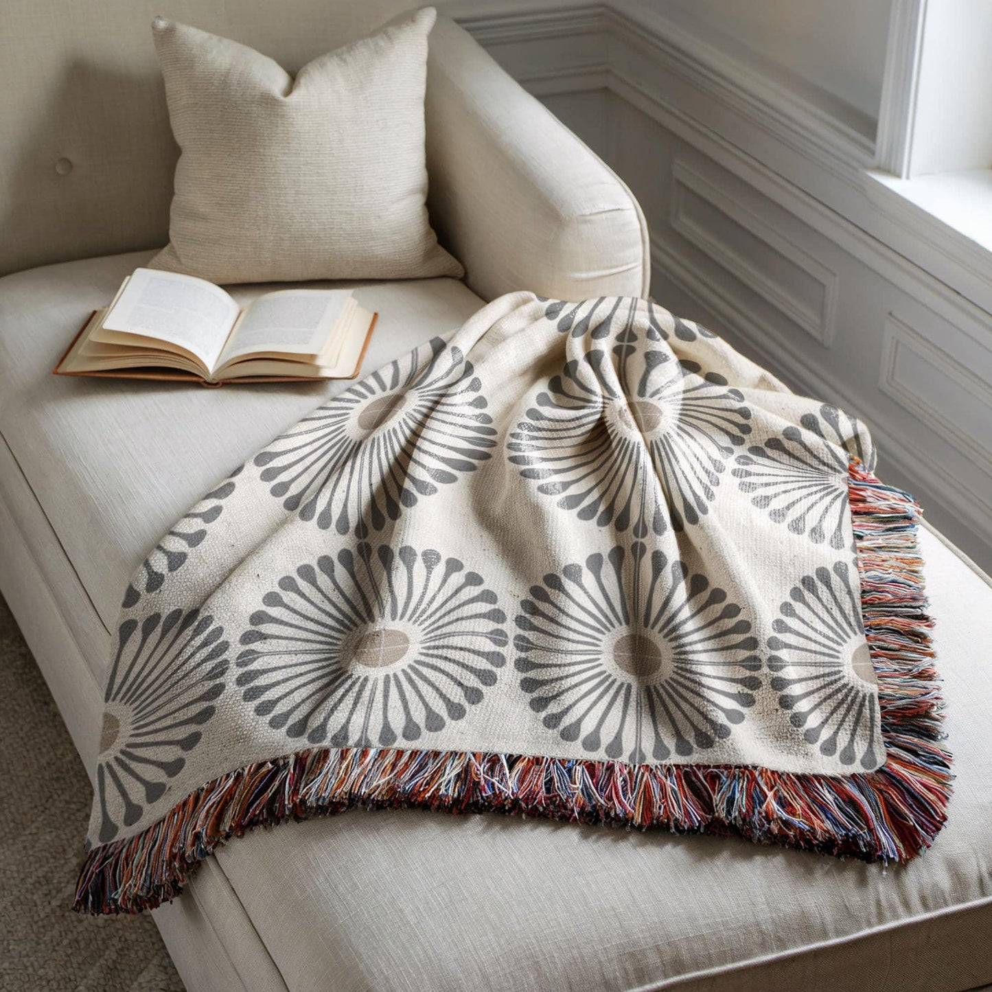 Woven Cotton Blanket Featuring Sunflower Pattern – Machine Washable, Nature Inspired Throw