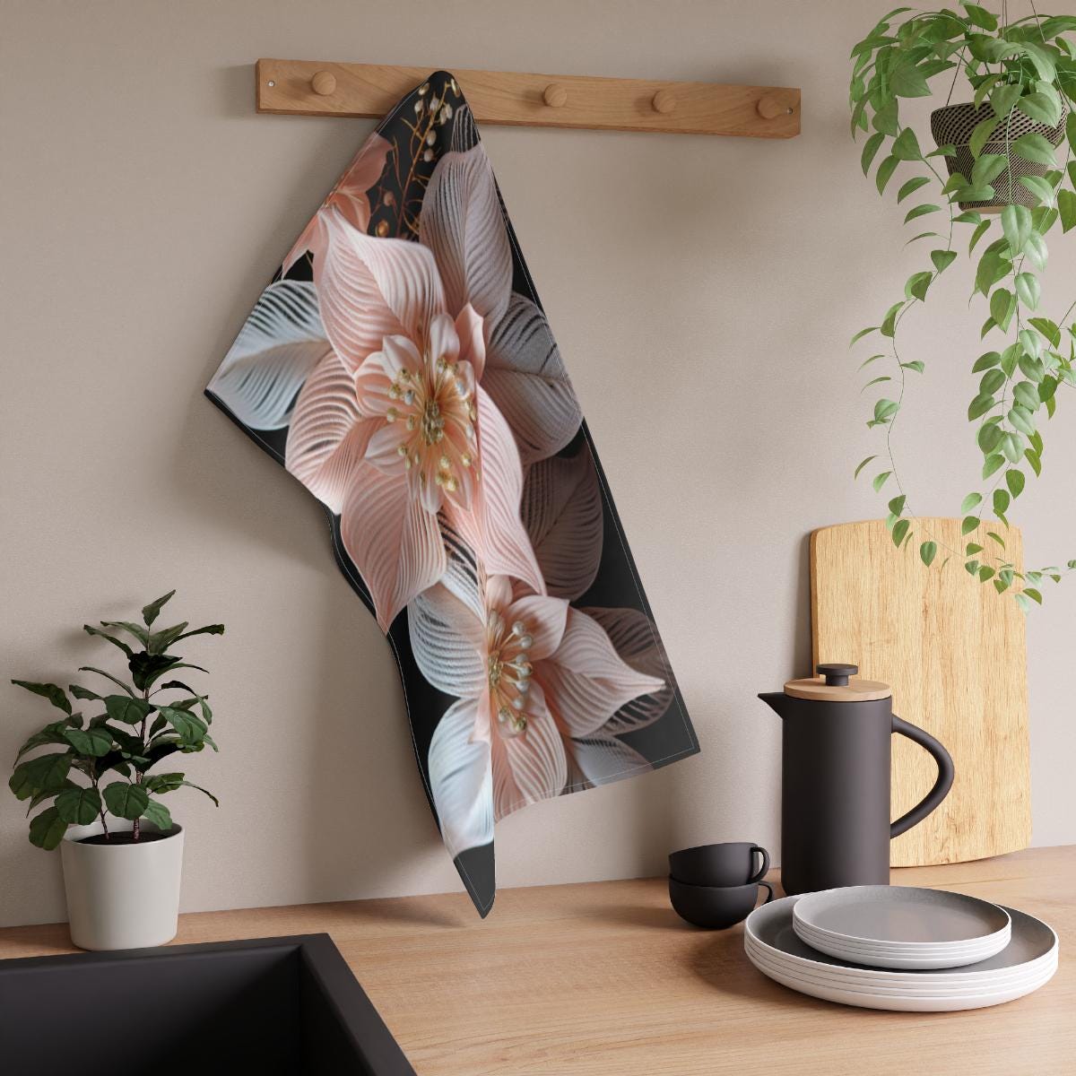 Christmas Tea Towel – Festive Kitchen Linen With Elegant Poinsettia Design