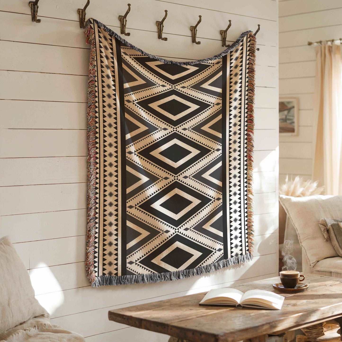 Native American Wall Hanging – Boho Wall Decor With Southwestern Tapestry & Fringed Edge - timelessbohochic.com