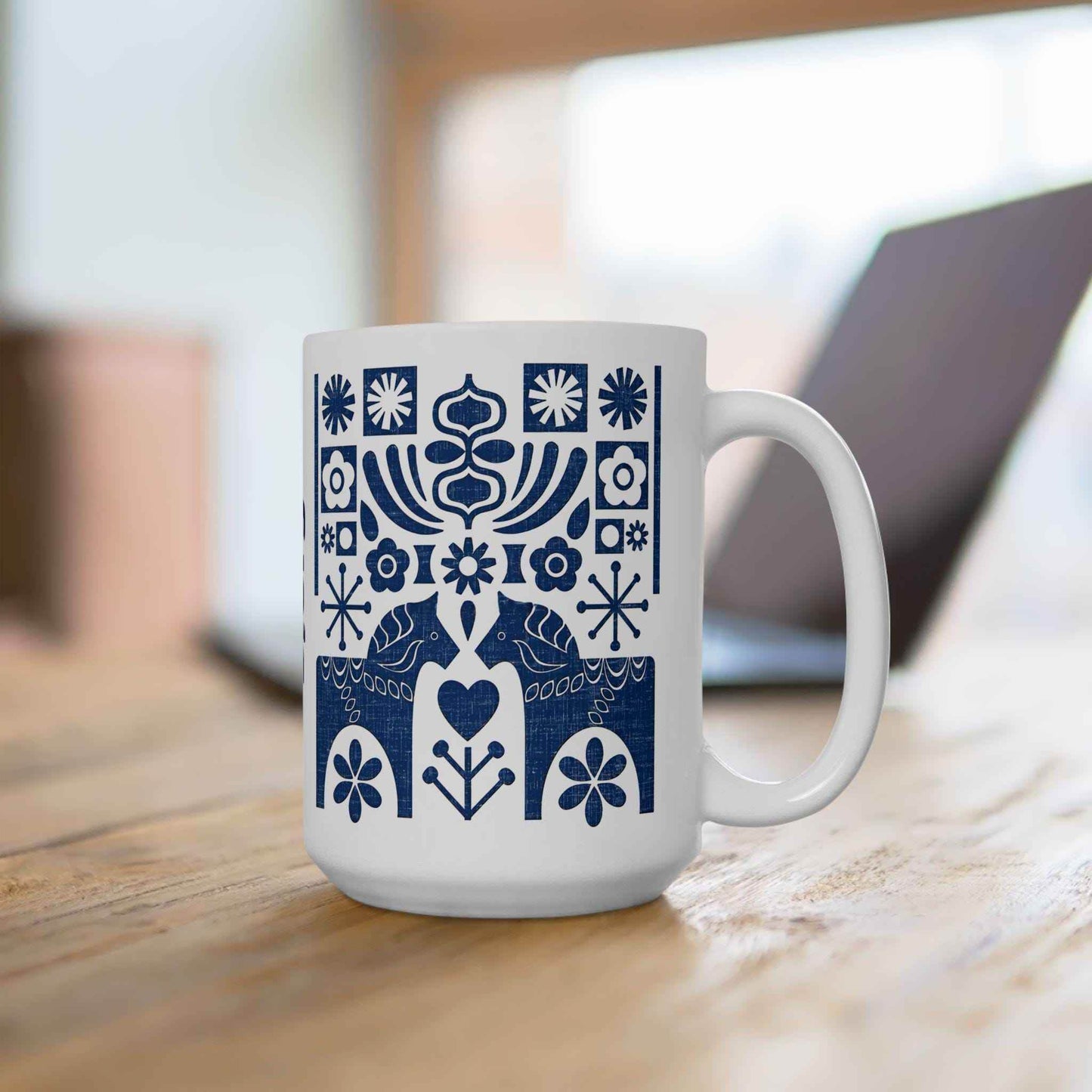Blue Dala Horse Mug - Personalized Ceramic Coffee Cup | Unique Dad Gift - timelessbohochic.com