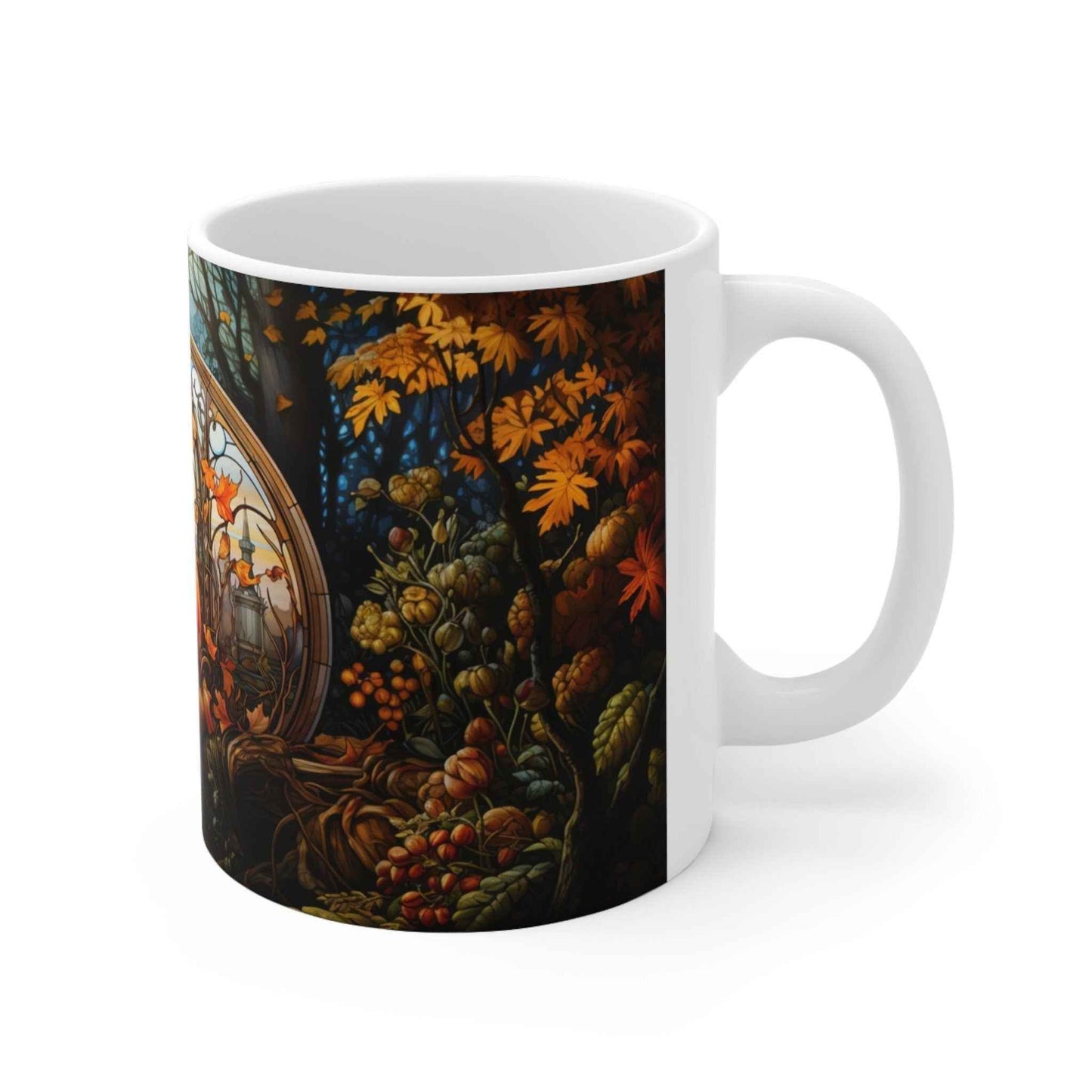 Fall Pumpkin Mug - Personalized Ceramic Mug With Stained Glass Design, 11oz - timelessbohochic.com